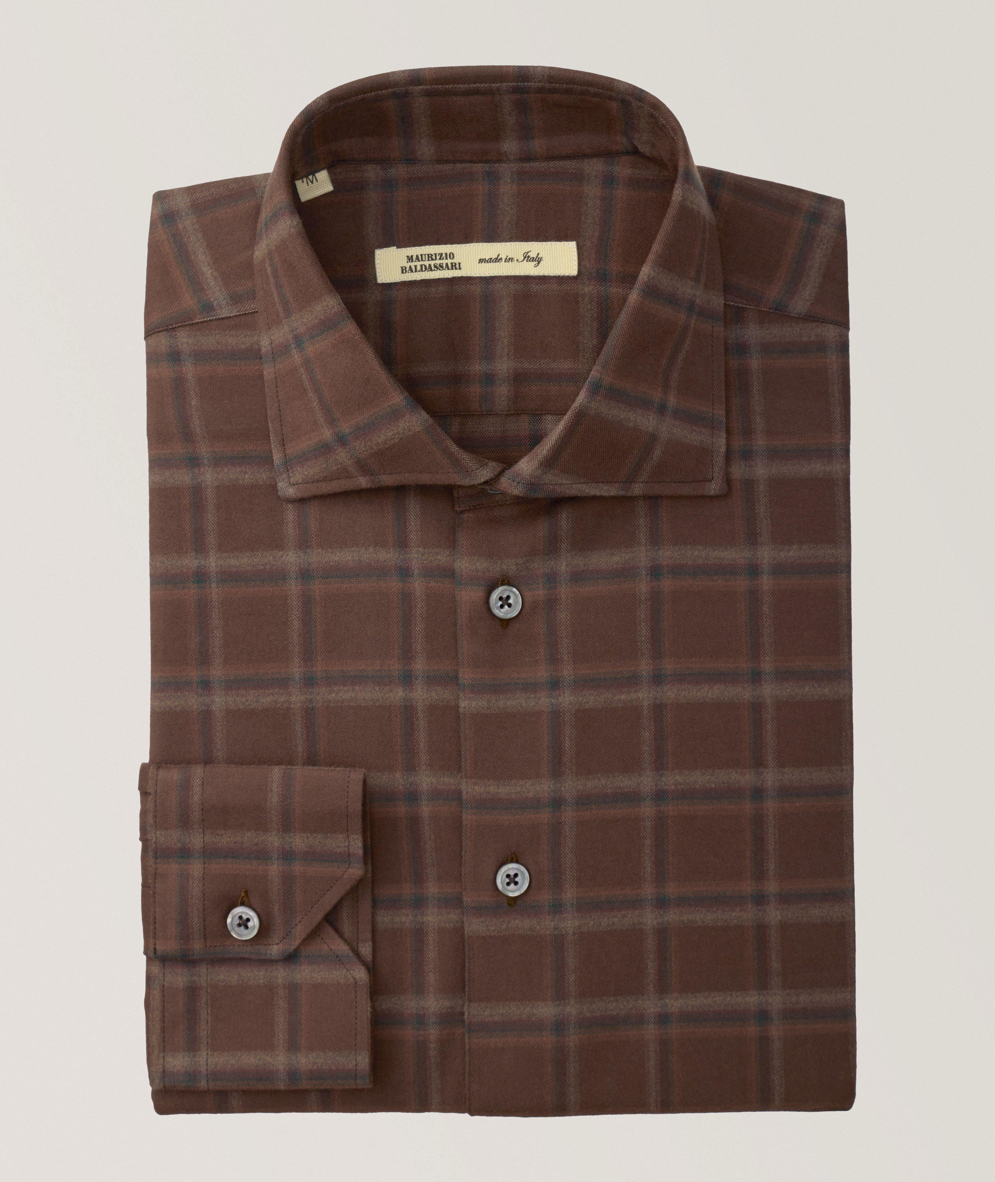 Maurizio Baldassari Brera Ombré Checkered Cotton Sport Shirt In Brown , Men's Size XL