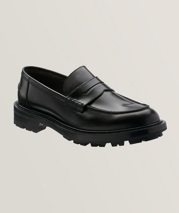 Prada spazzolato leather hot sale penny loafers