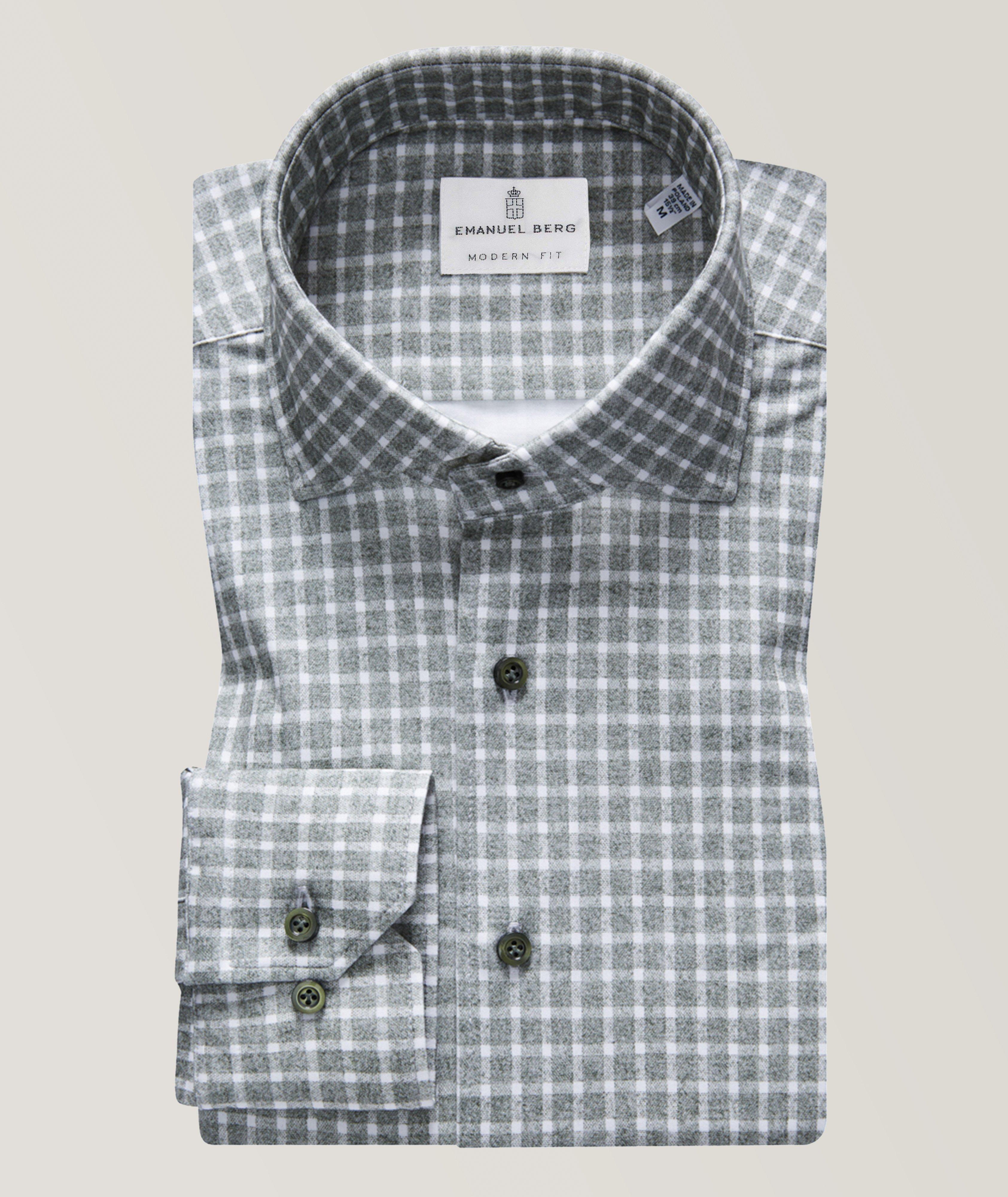 Brushed Micro Check Pattern Modern 4-Flex Jersey Cotton Shirt image 0