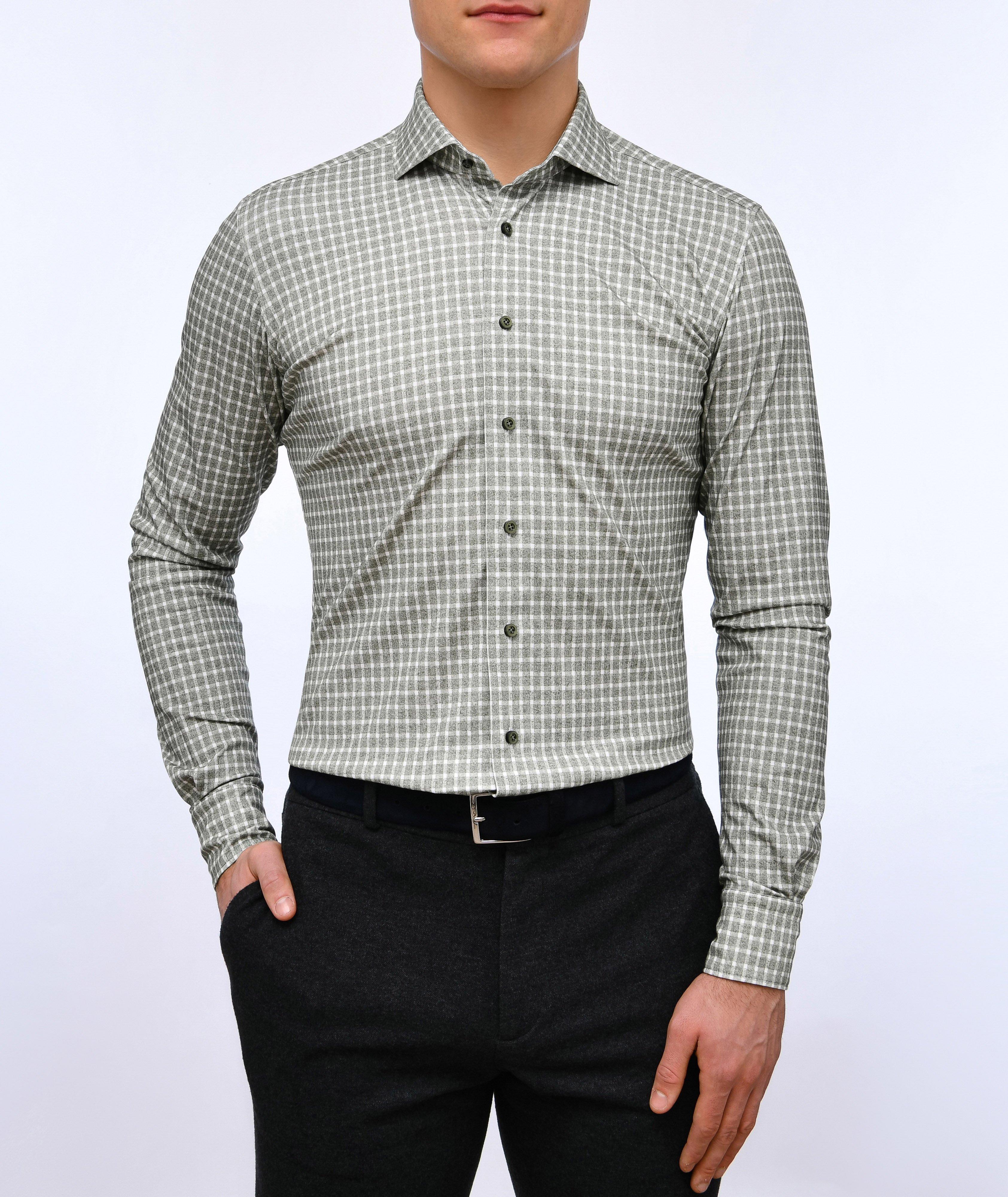 Brushed Micro Check Pattern Modern 4-Flex Jersey Cotton Shirt image 1