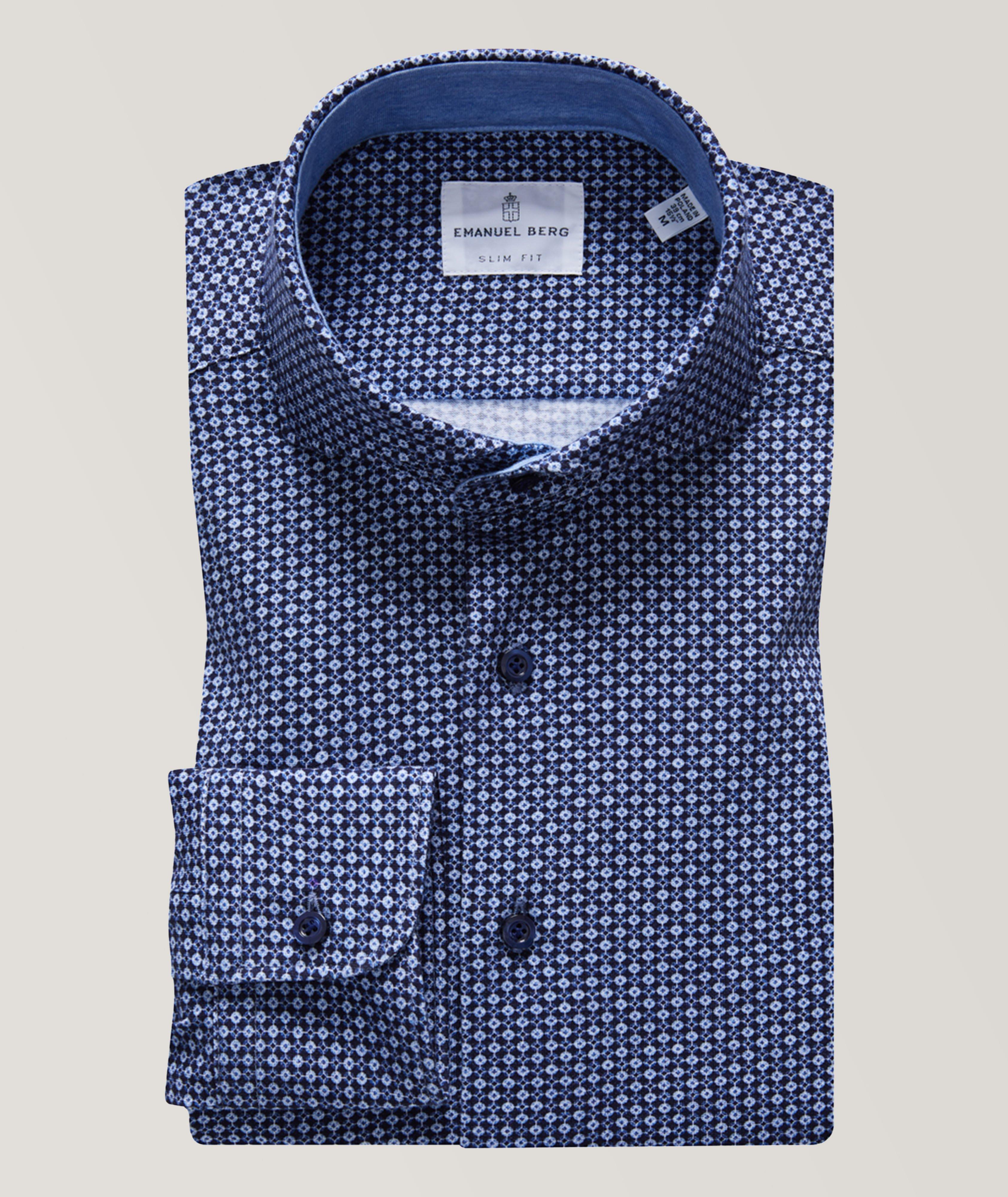 Modern-Fit Micro Neat Pattern Jersey Stretch Cotton Shirt image 0