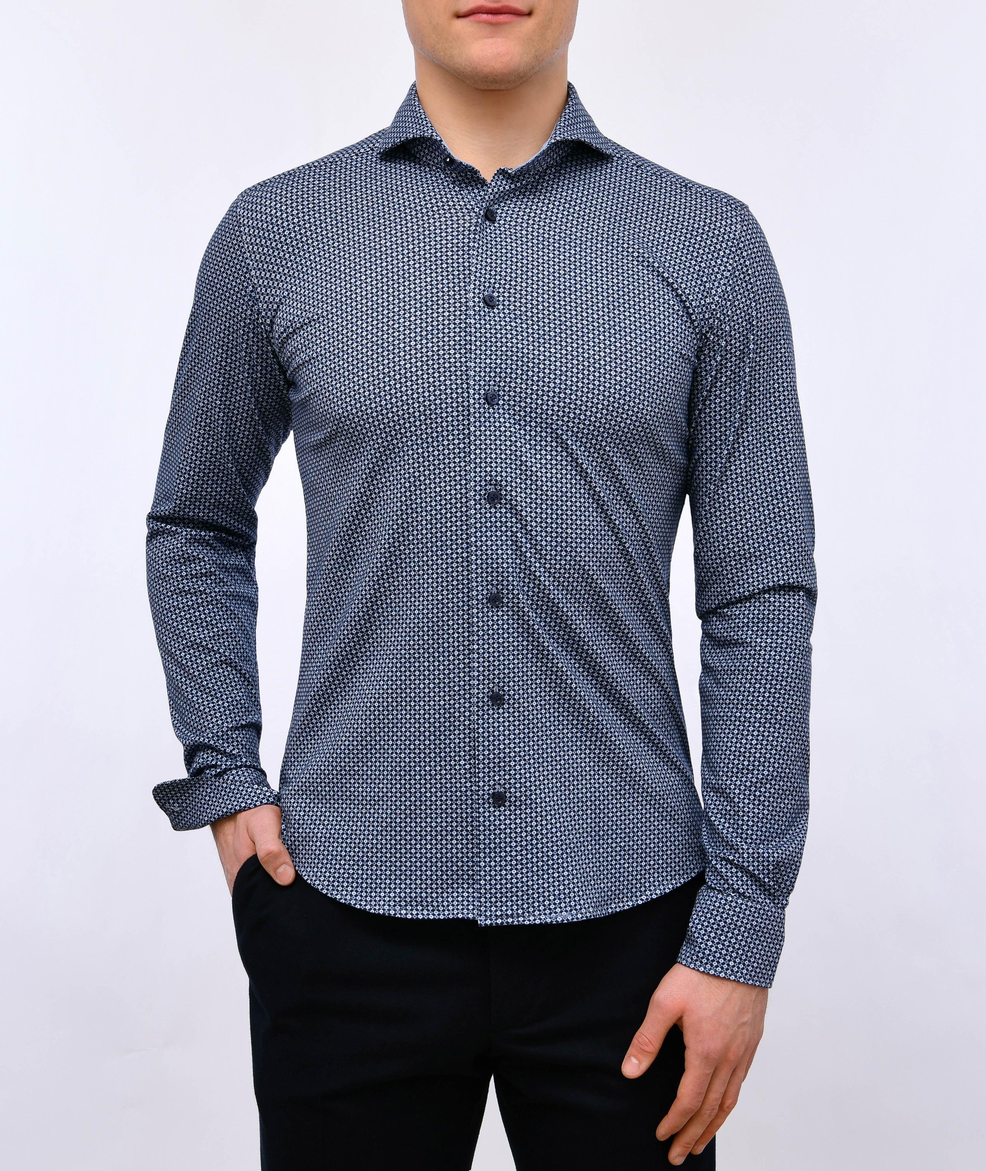 Modern-Fit Micro Neat Pattern Jersey Stretch Cotton Shirt image 1