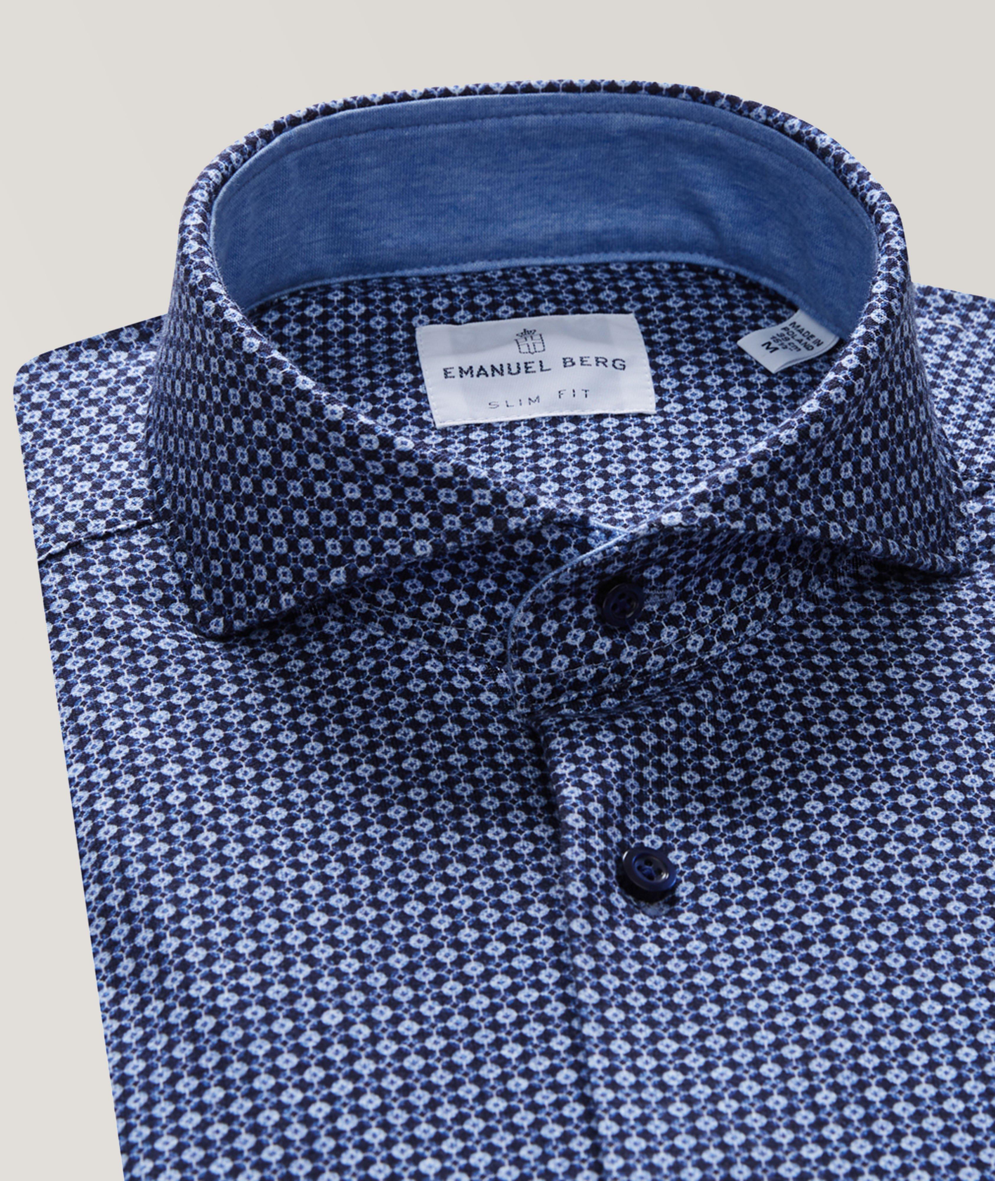 Modern-Fit Micro Neat Pattern Jersey Stretch Cotton Shirt image 2