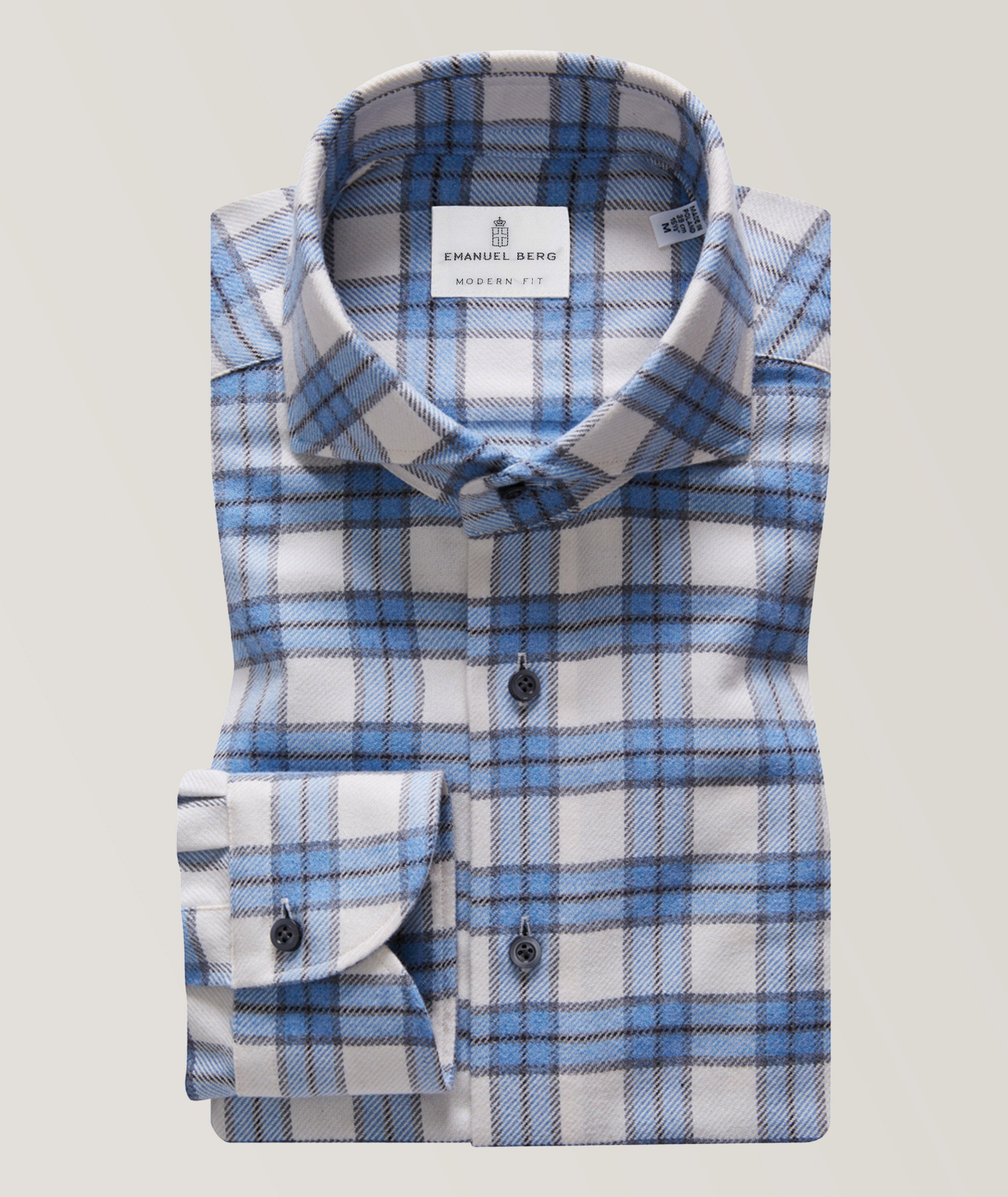Checked Pattern Brushed Flannel Cotton Twill Casual Shirt image 0