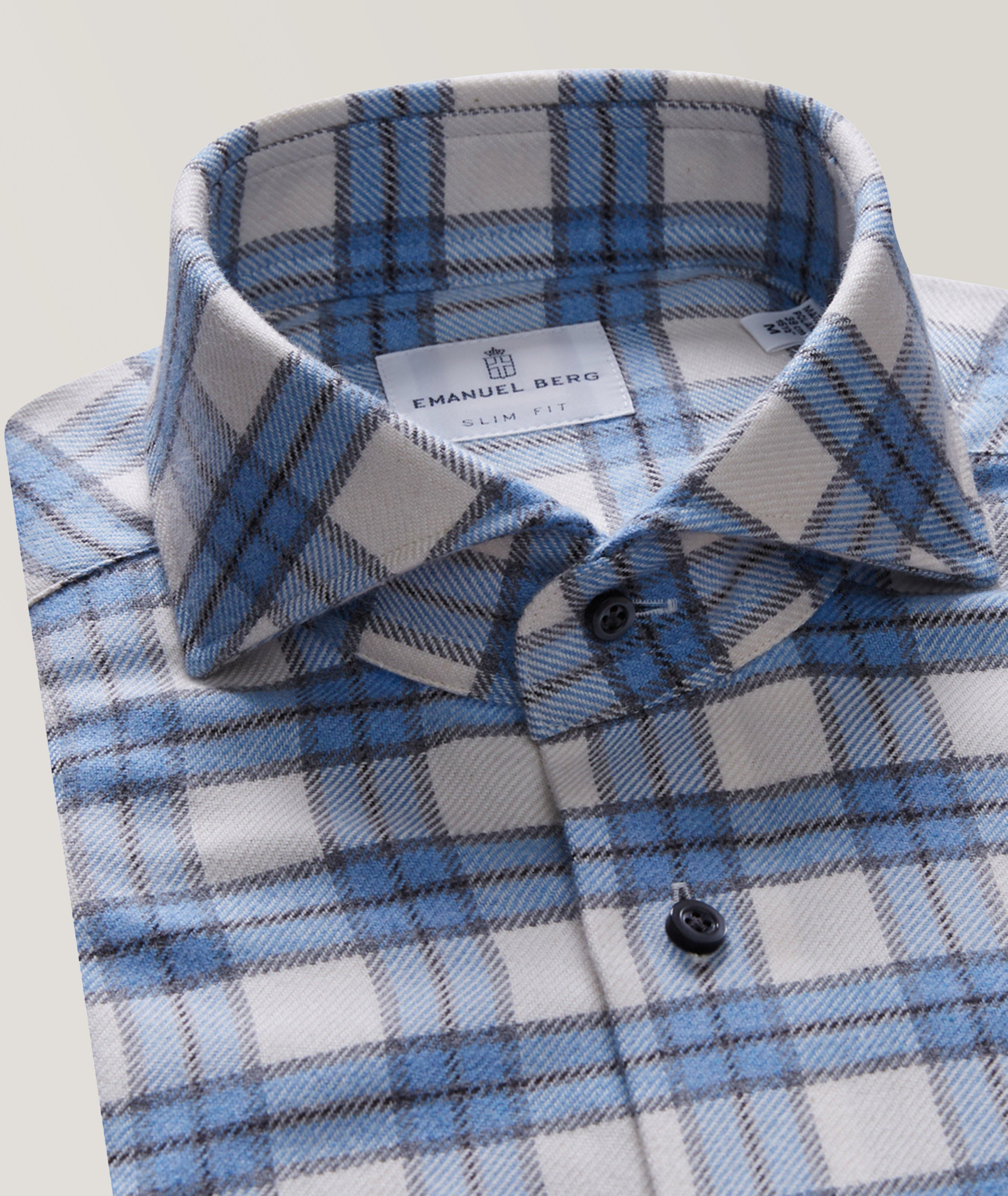 Checked Pattern Brushed Flannel Cotton Twill Casual Shirt image 1