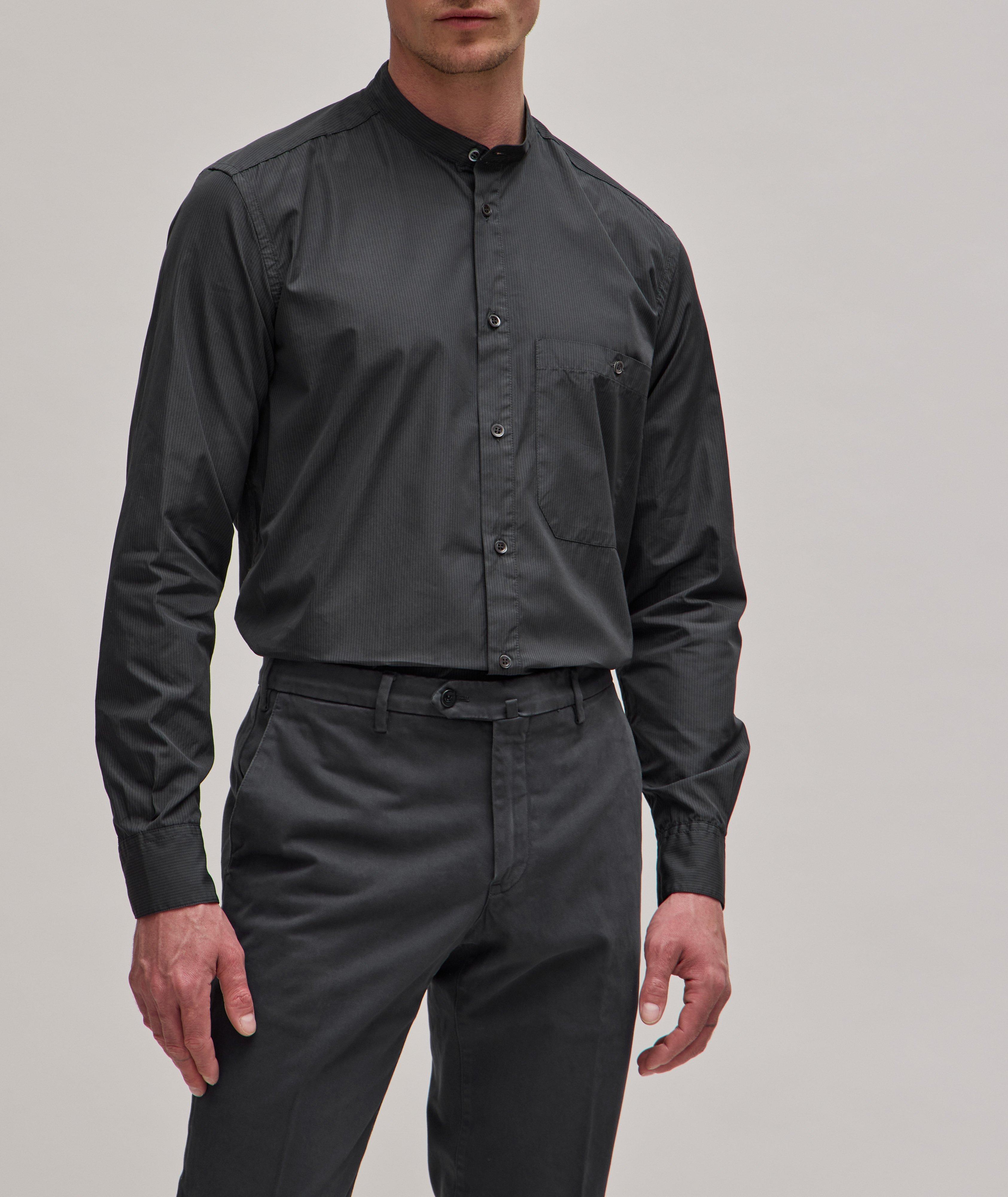 Striped Pattern Band Collar Cotton Sport Shirt  image 1