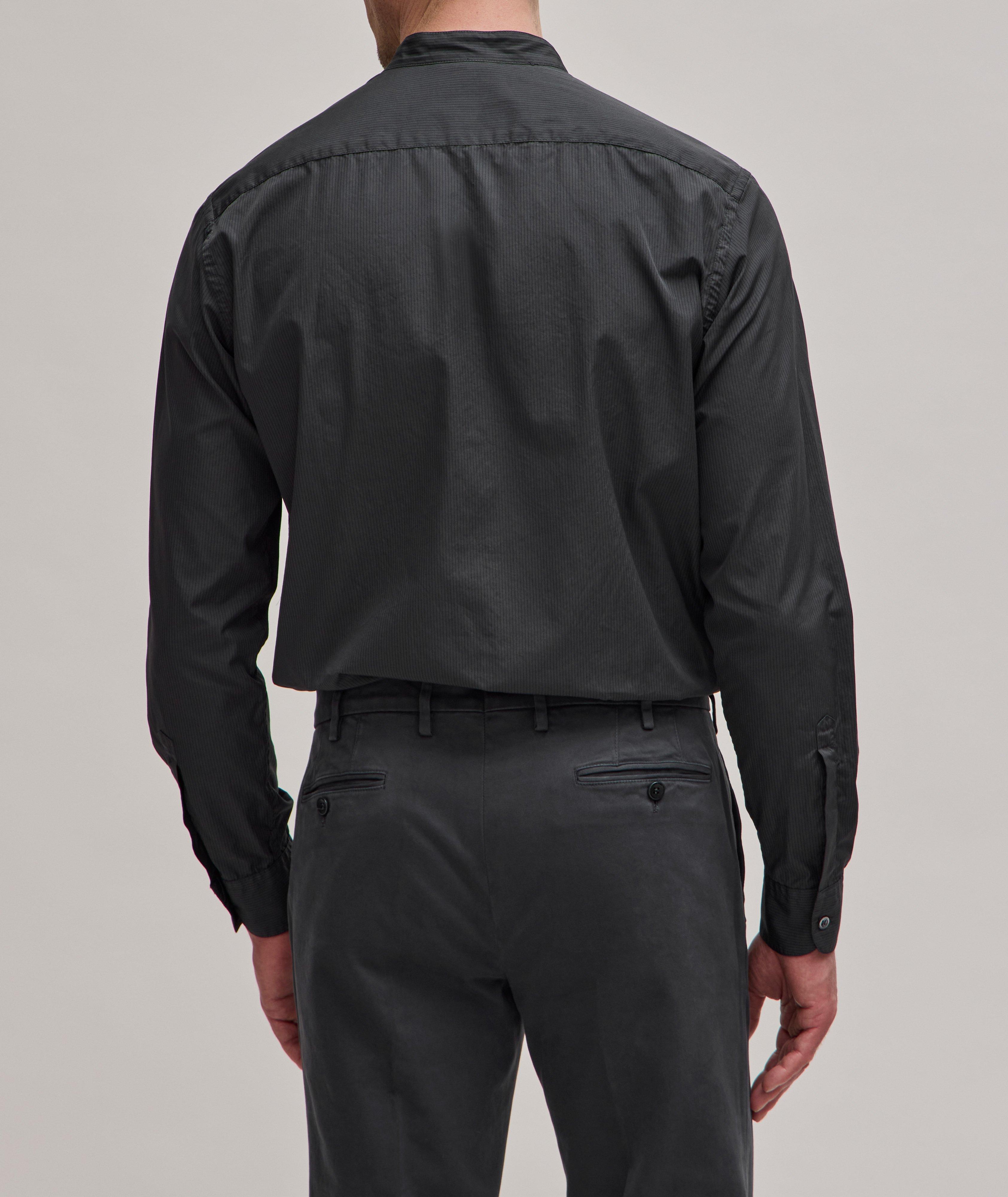 Striped Pattern Band Collar Cotton Sport Shirt  image 2