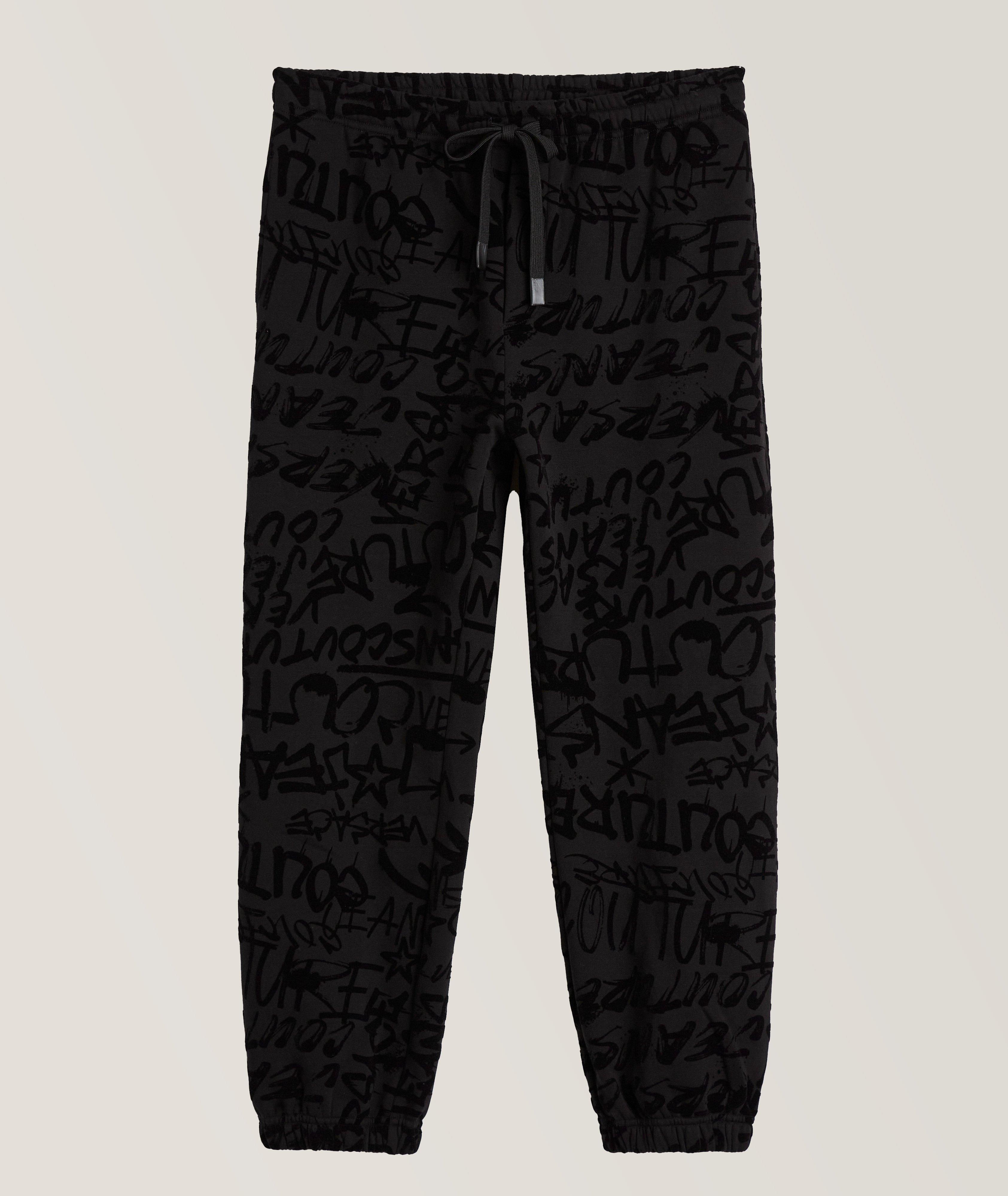 Versace Jeans Couture Graffiti Flocked Sweatpants In Black , Men's Size 54 Cotton