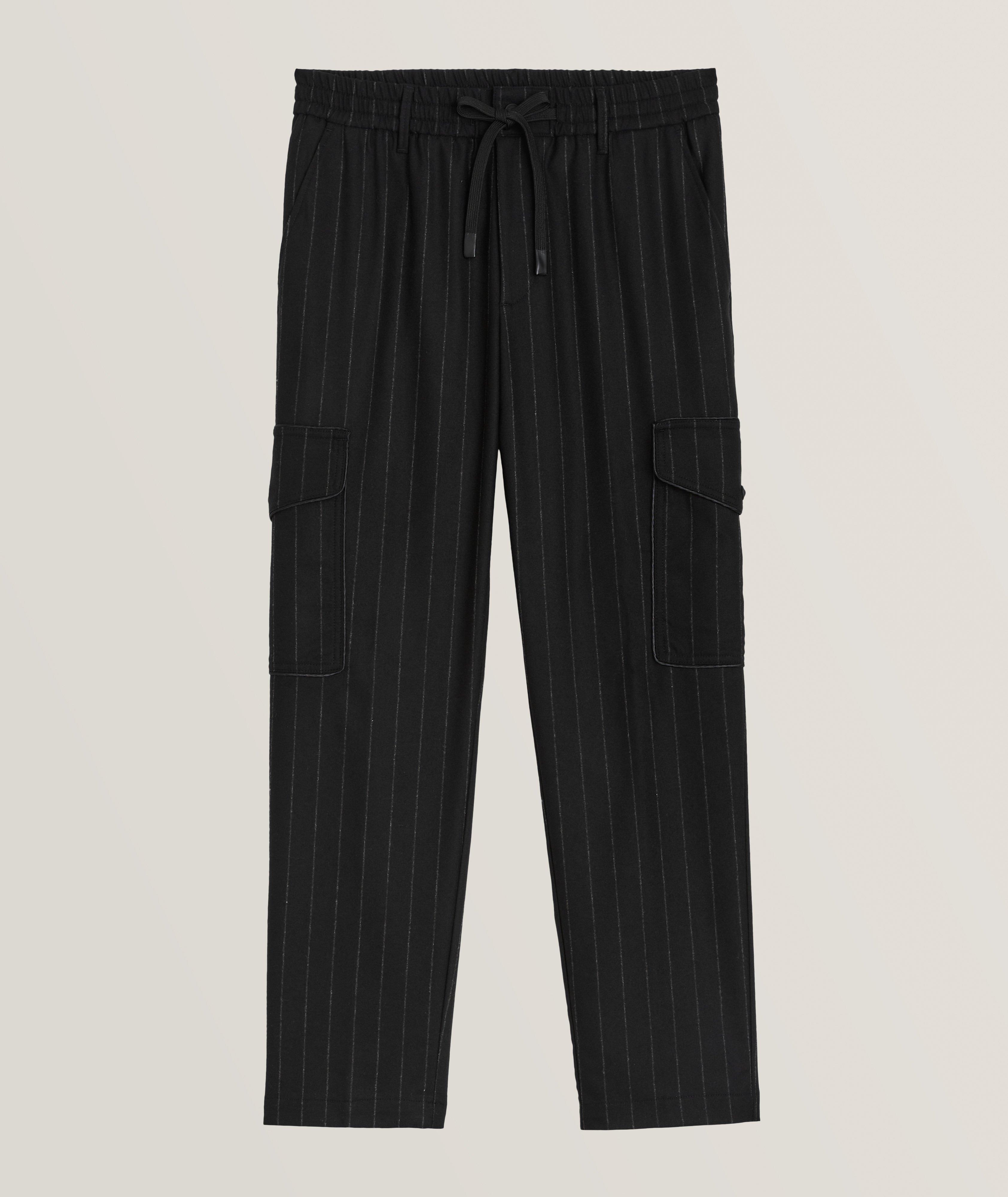 Versace Jeans Couture Striped Wool-Blend Cargo Pants In Black , Men's Size 48