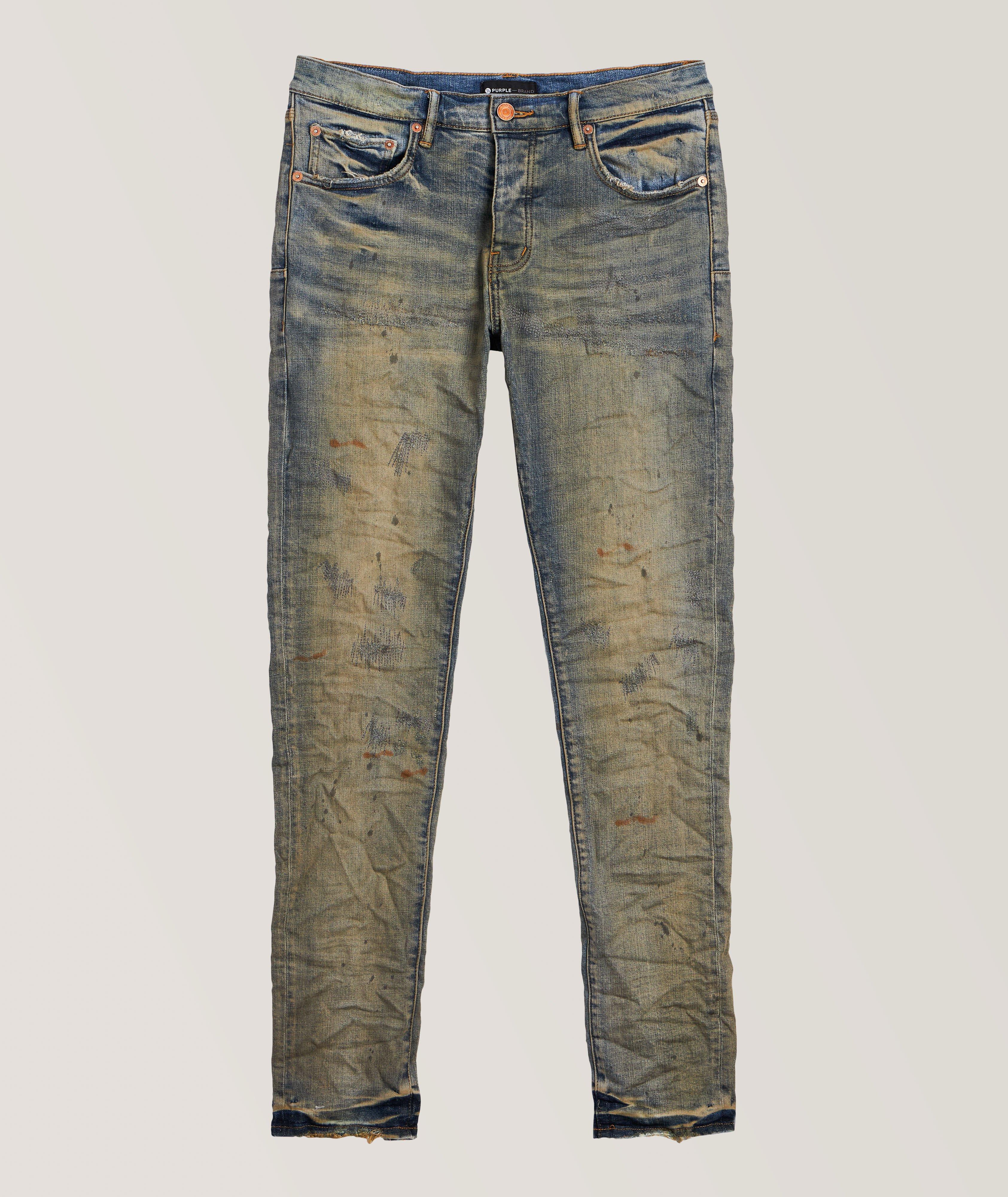 P001 Oil Repair Destressed Skinny Jeans