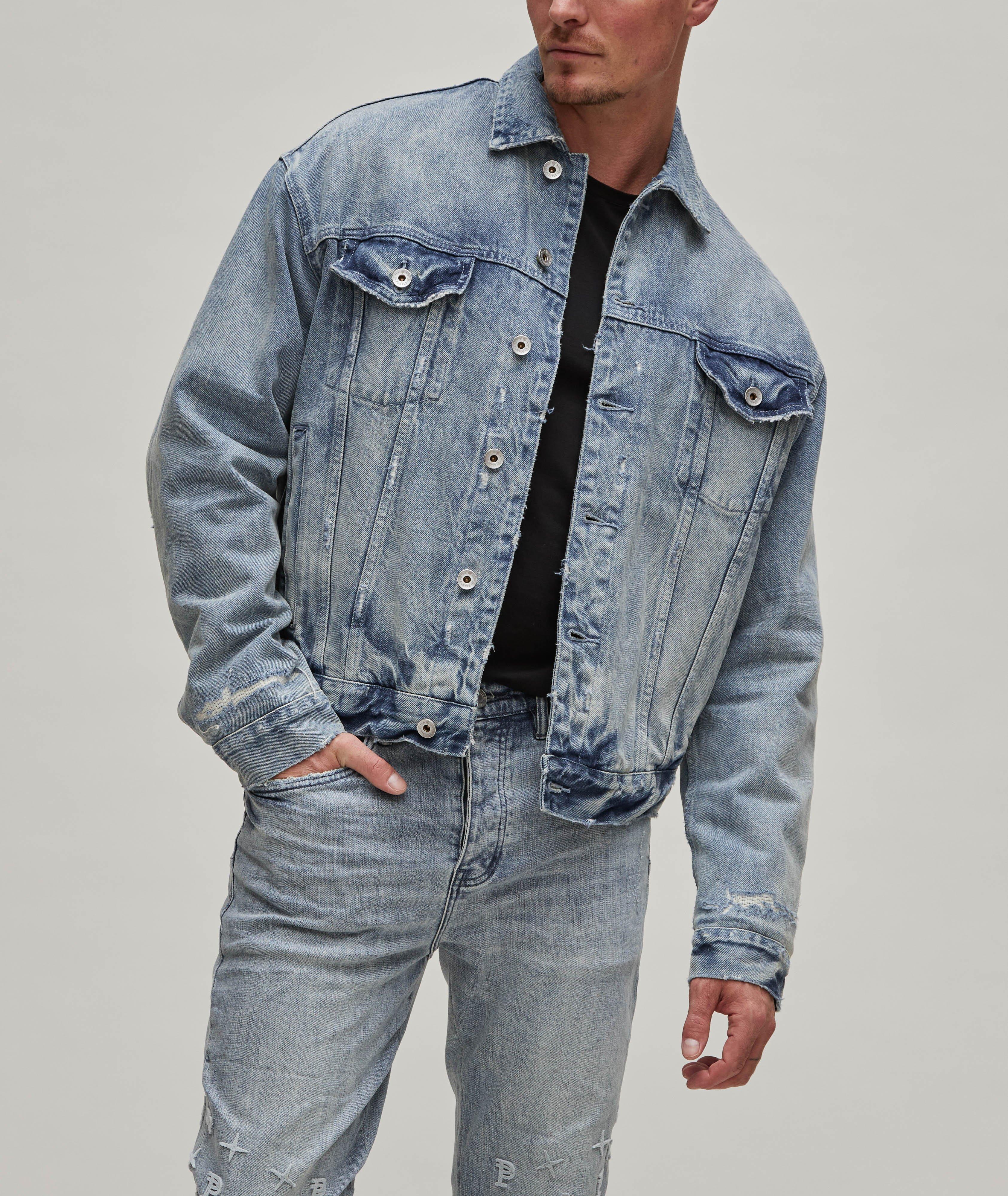Quilted Interior Destressed Denim Jacket image 1