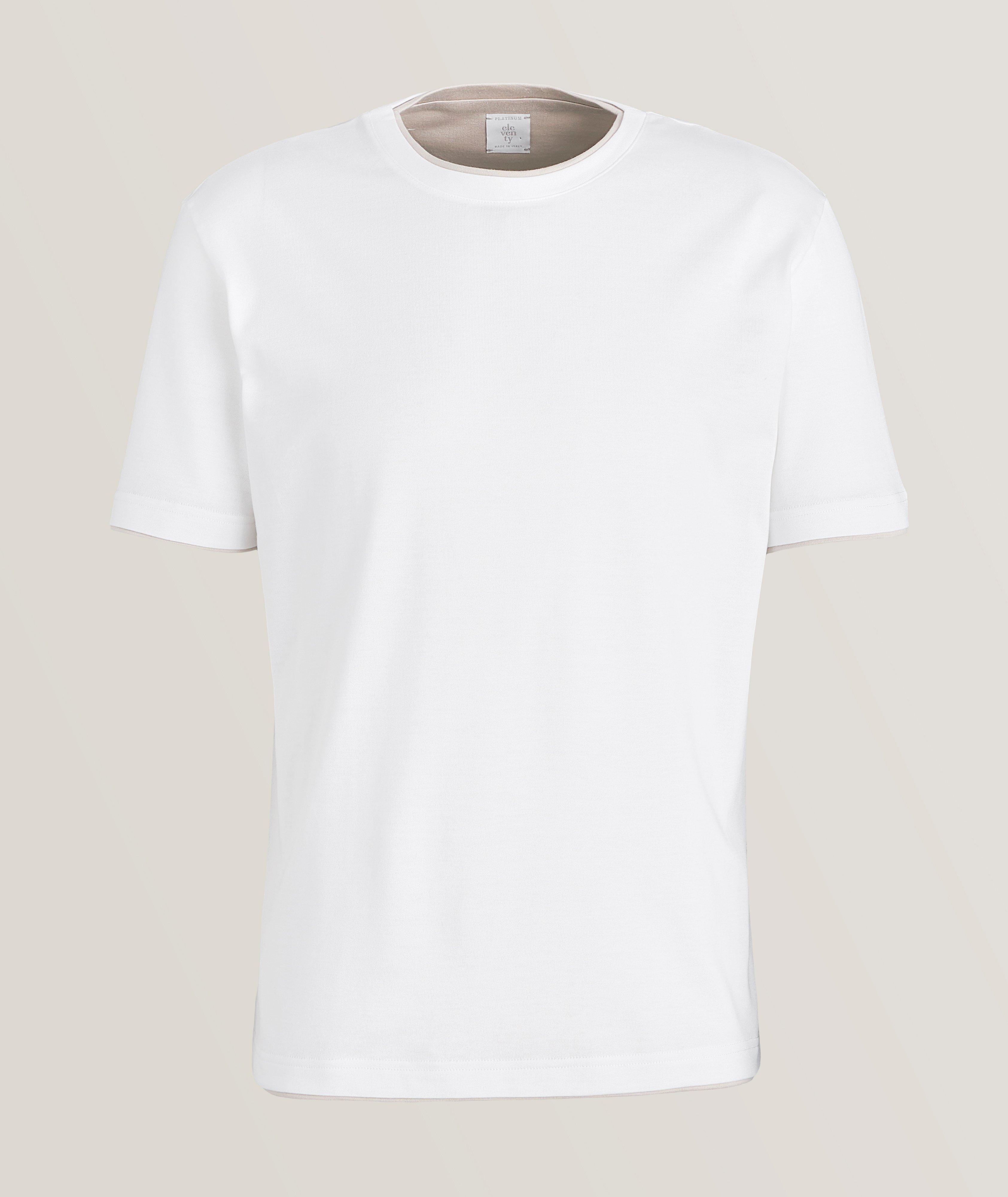 Double Layer Contrast Trim Cotton T-Shirt