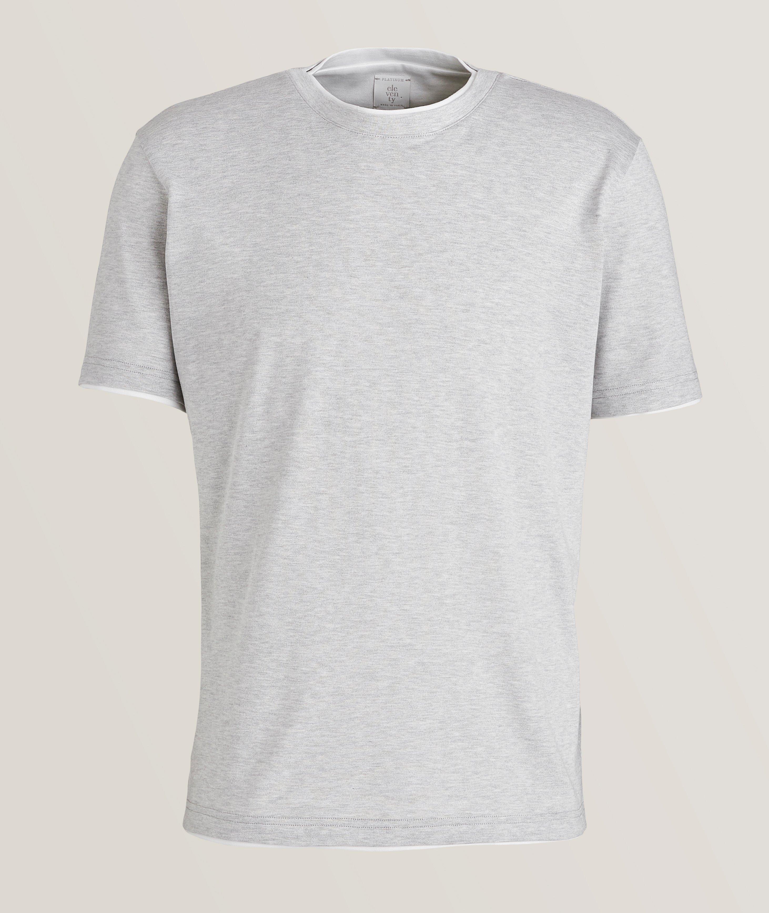 Double Layer Contrast Trim Cotton T-Shirt