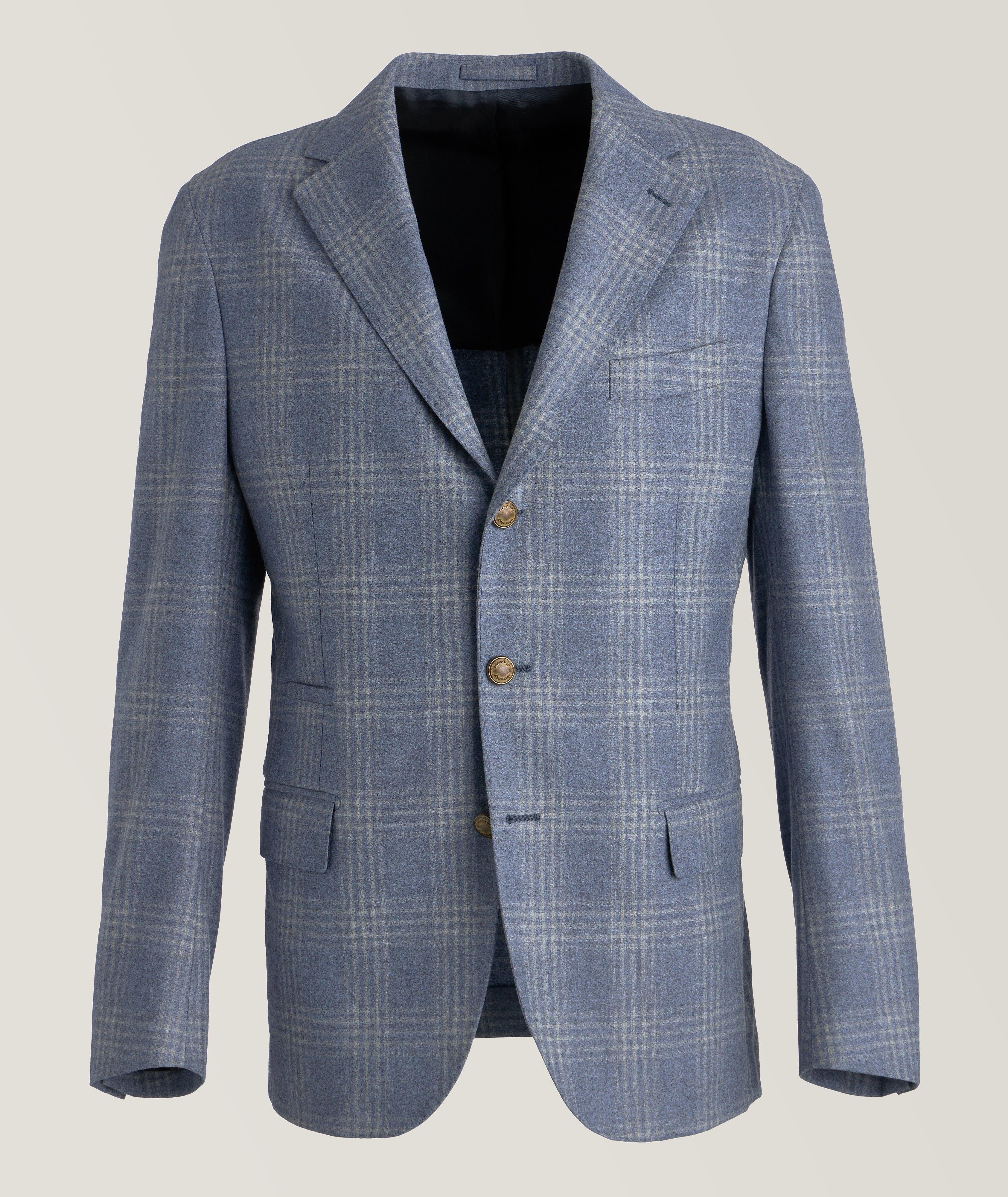 Platinum Checkered Wool, Silk & Cashmere Sport Jacket