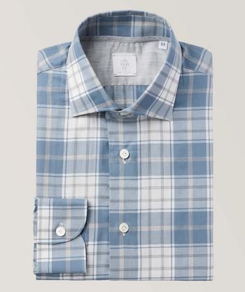 Fine Twill Modern Fit Dress Shirt with Cutaway Collar in Blue Check by  Emanuel Berg - Hansen's Clothing