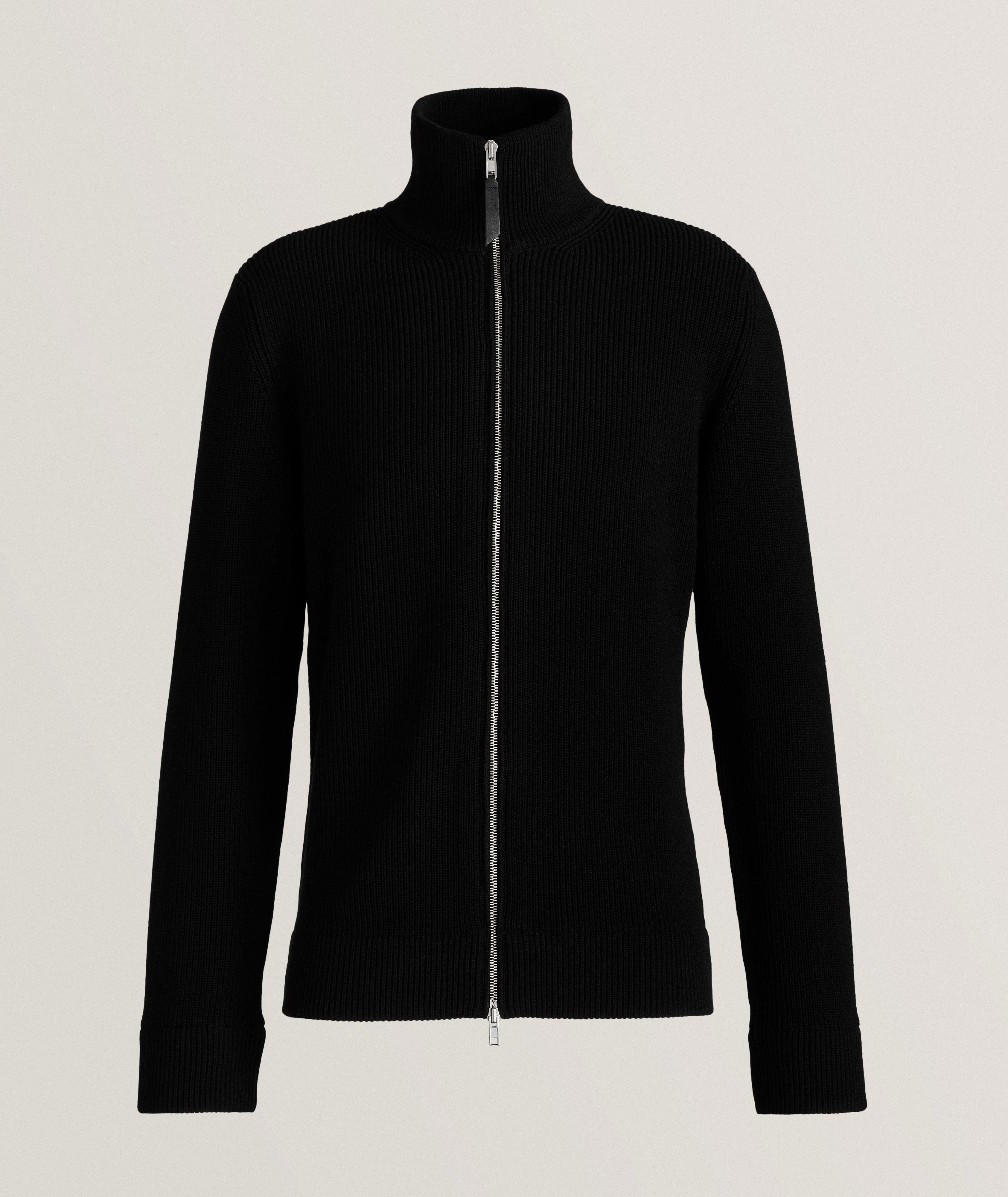 Ribbed Cotton-Wool Full-Zip Sweater
