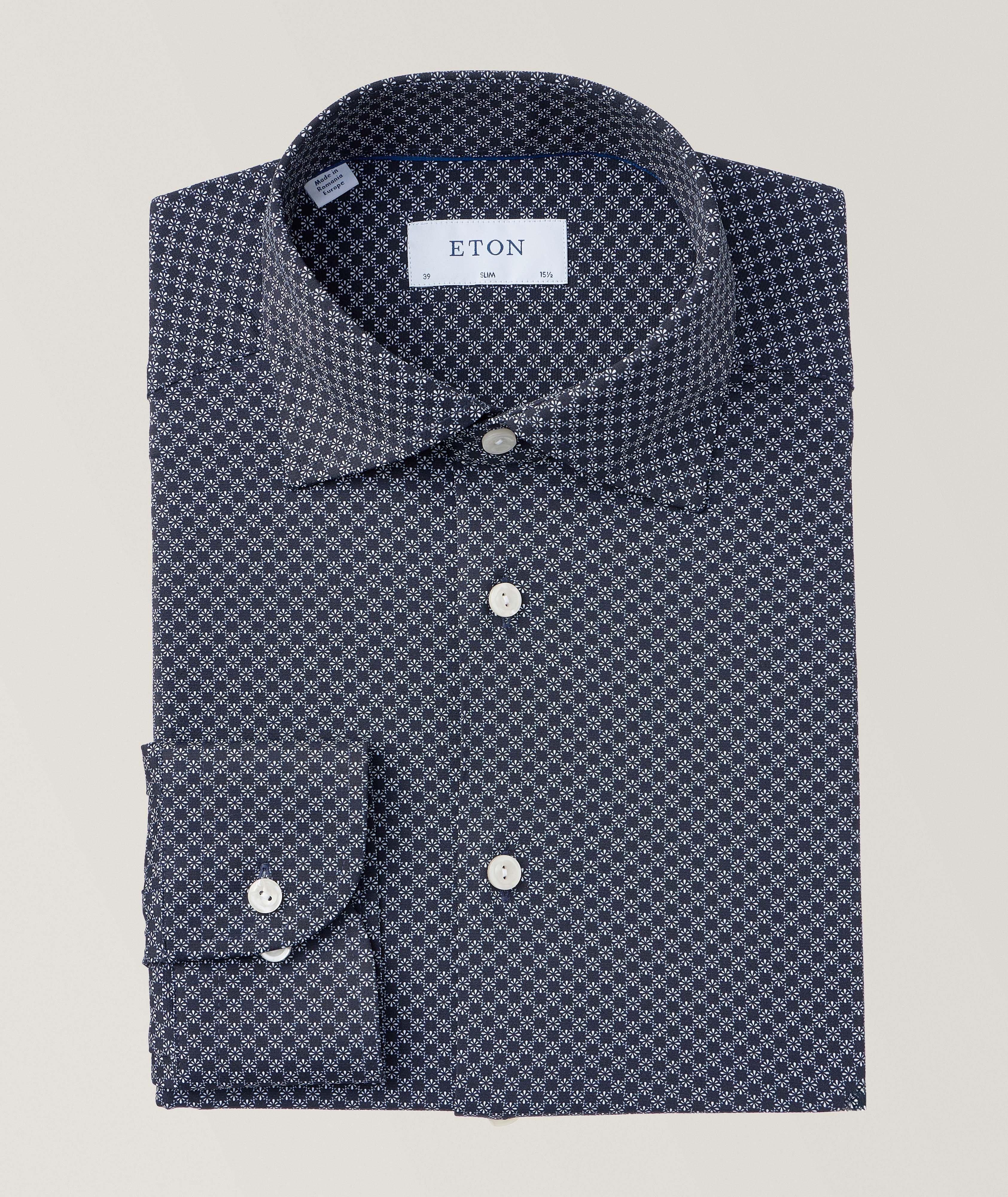 Slim Fit Stretch-Fabric Micro Pattern Dress Shirt