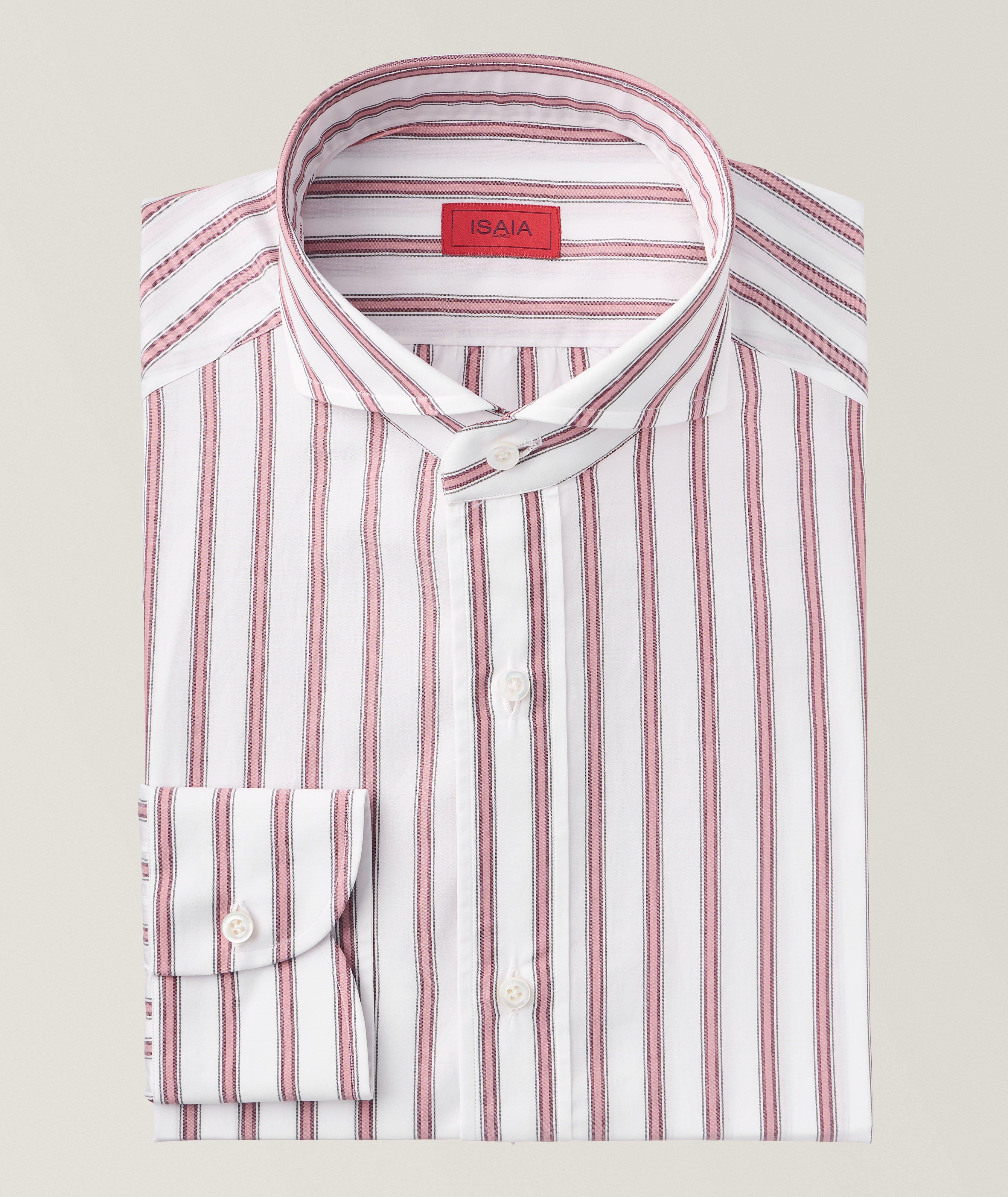 Isaia Wide Striped Dress Shirt In Pink , Men's Size 16