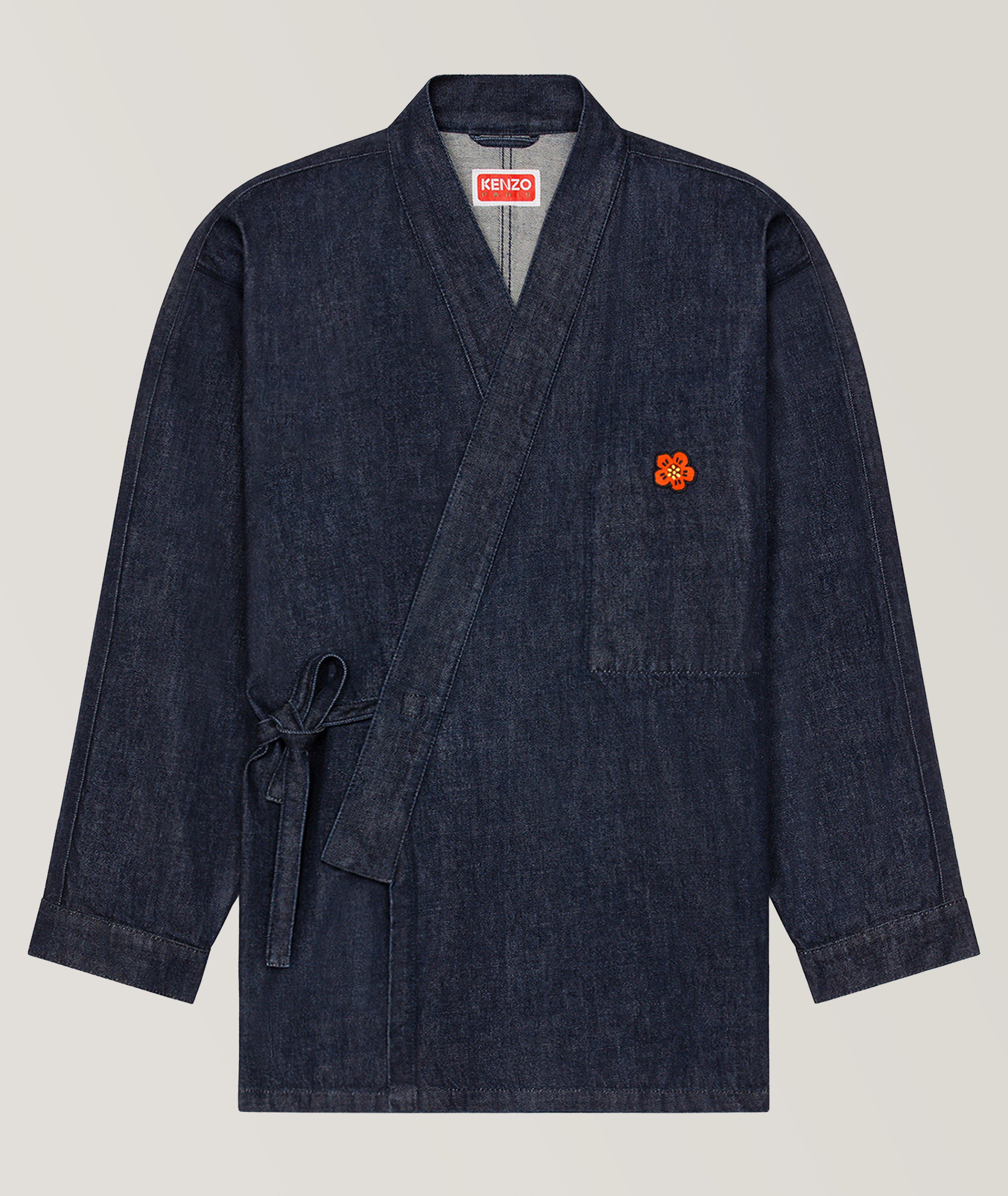 Kenzo Boke Flower Crest Kimono Jacket In Blue , Men's Size Small Cotton