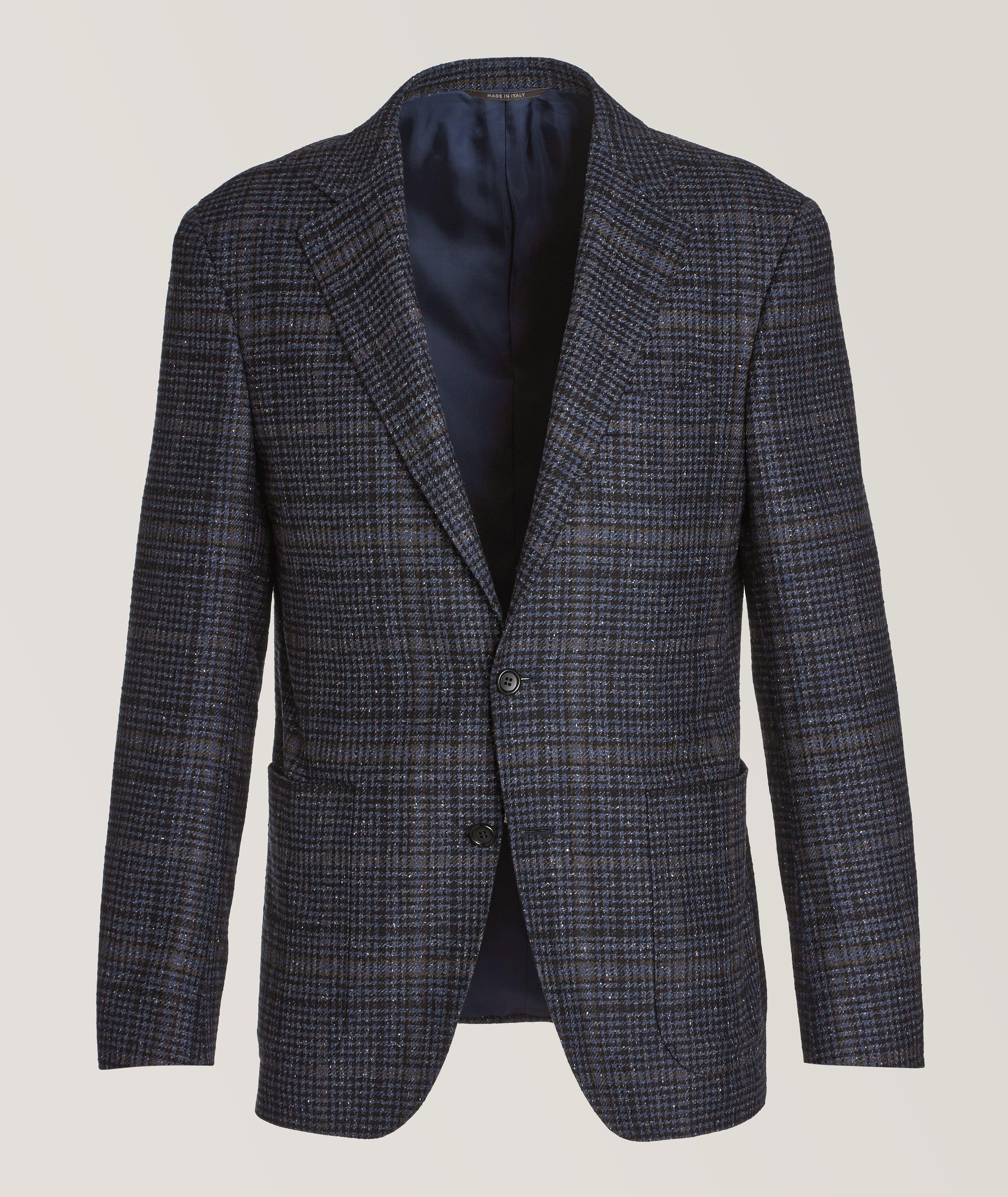 Canali Kei Houndstooth Sport Jacket In Blue , Men's Size 46