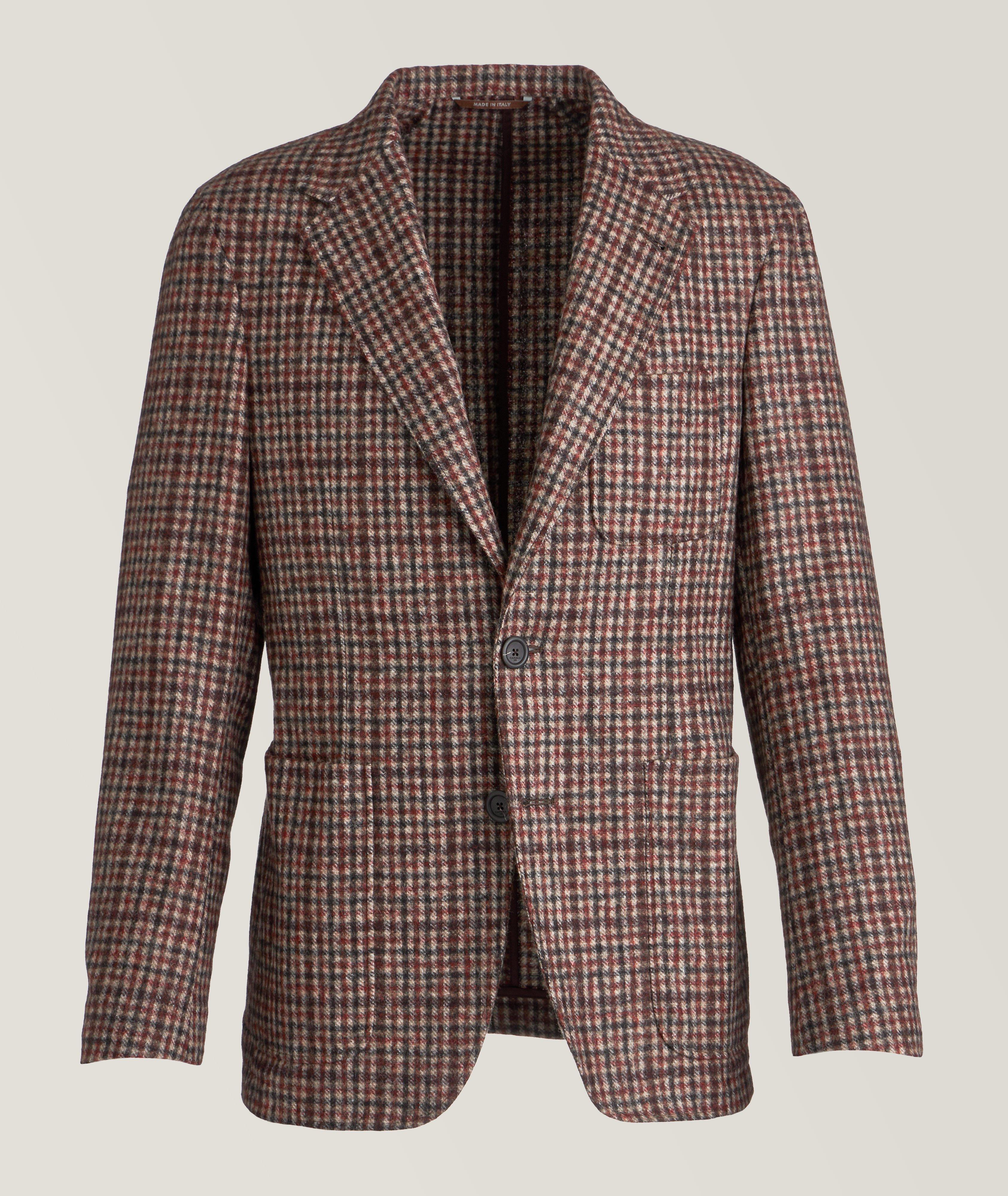 Canali Nuvola Gingham Viscose-Blend Sport Jacket In Red , Men's Size 50