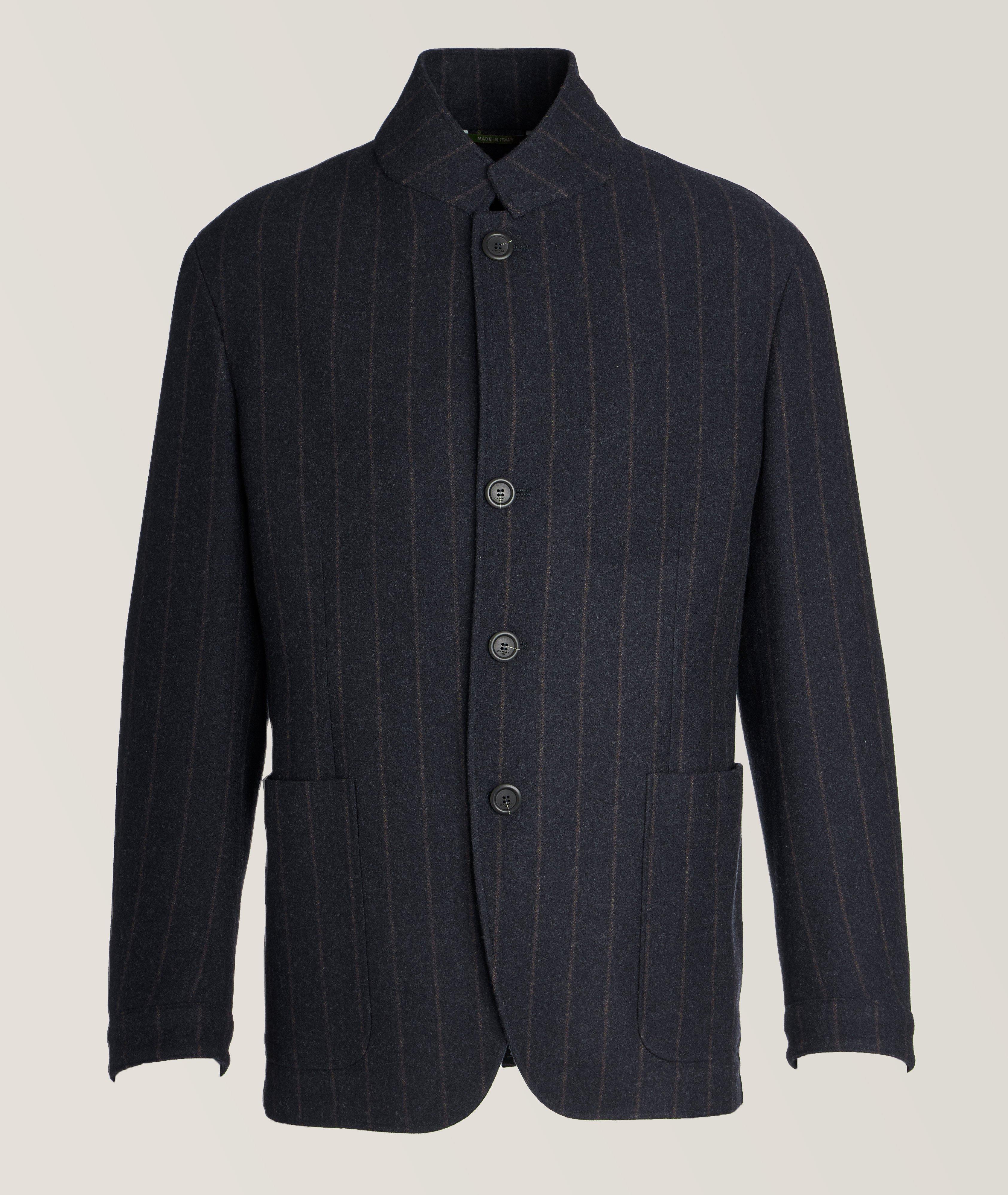 Canali Nuvola Pinestripe Wool-Cashmere Coat In Blue , Men's Size 50