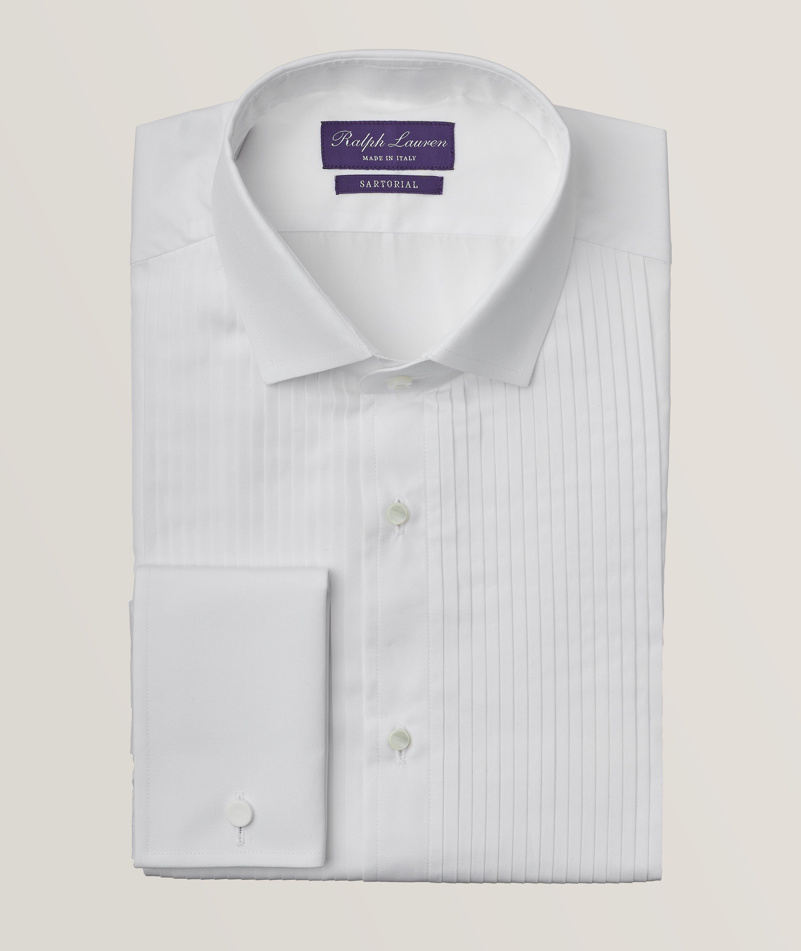 Ralph Lauren Purple Label Pleated Cotton Poplin Tuxedo Shirt