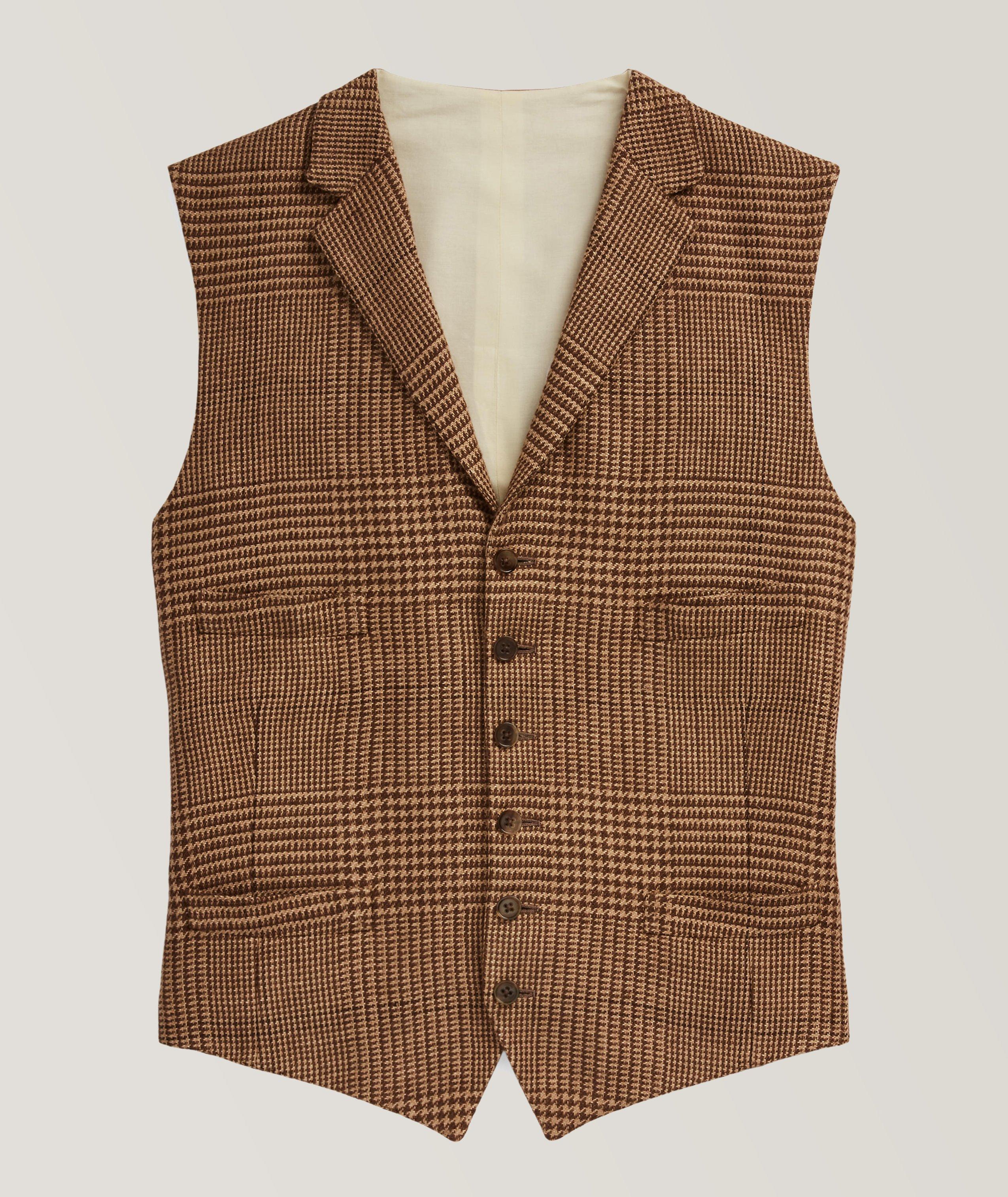 Ralph Lauren Purple Label Handmade Plaid Linen Vest In Brown , Men's Size 42