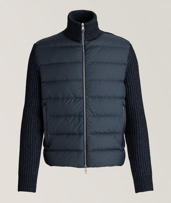 Moncler quilted down & clearance knit cardigan