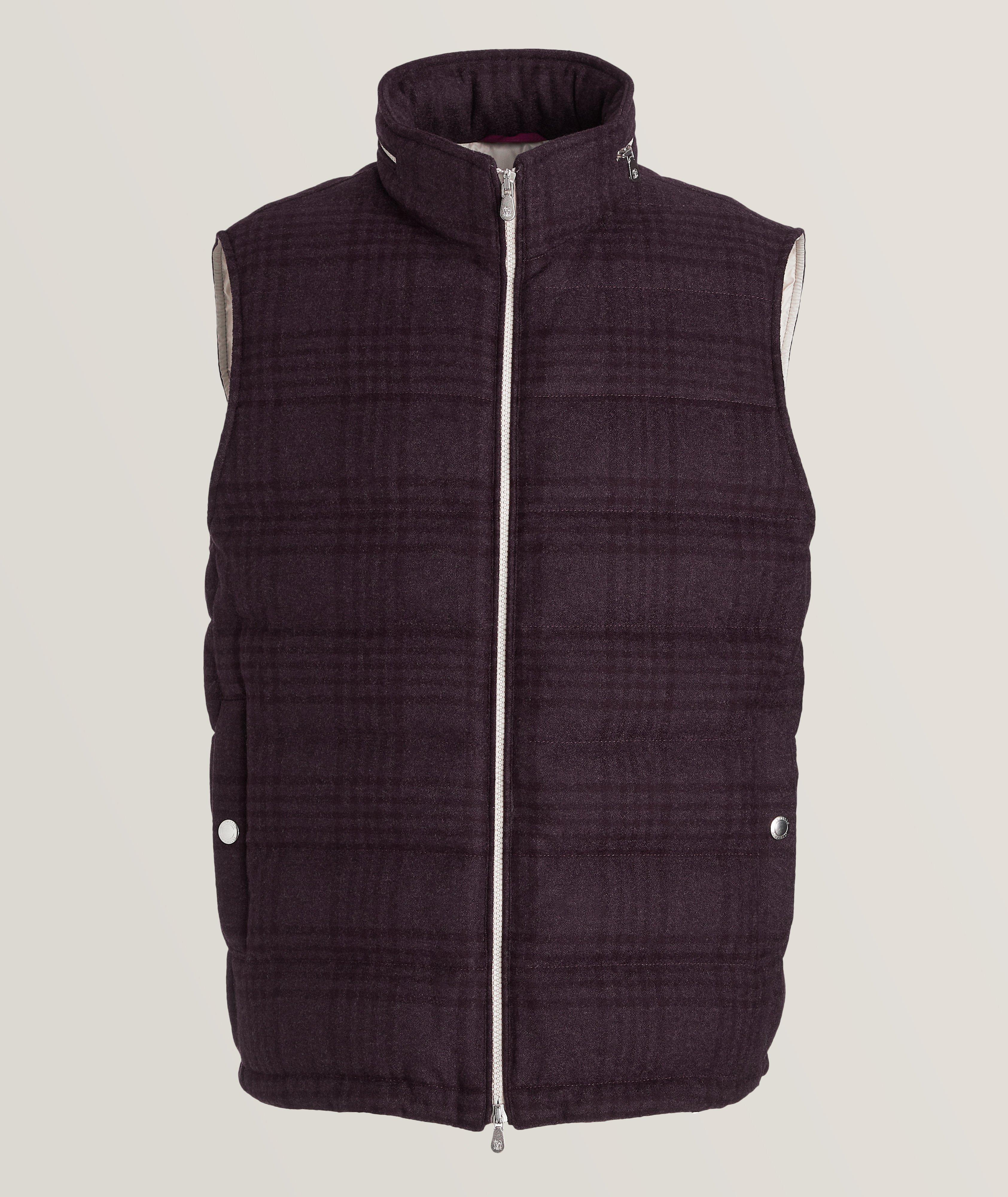 Brunello Cucinelli Plaid Wool, Silk & Cashmere Quilted Down Vest In Red , Men's Size Small