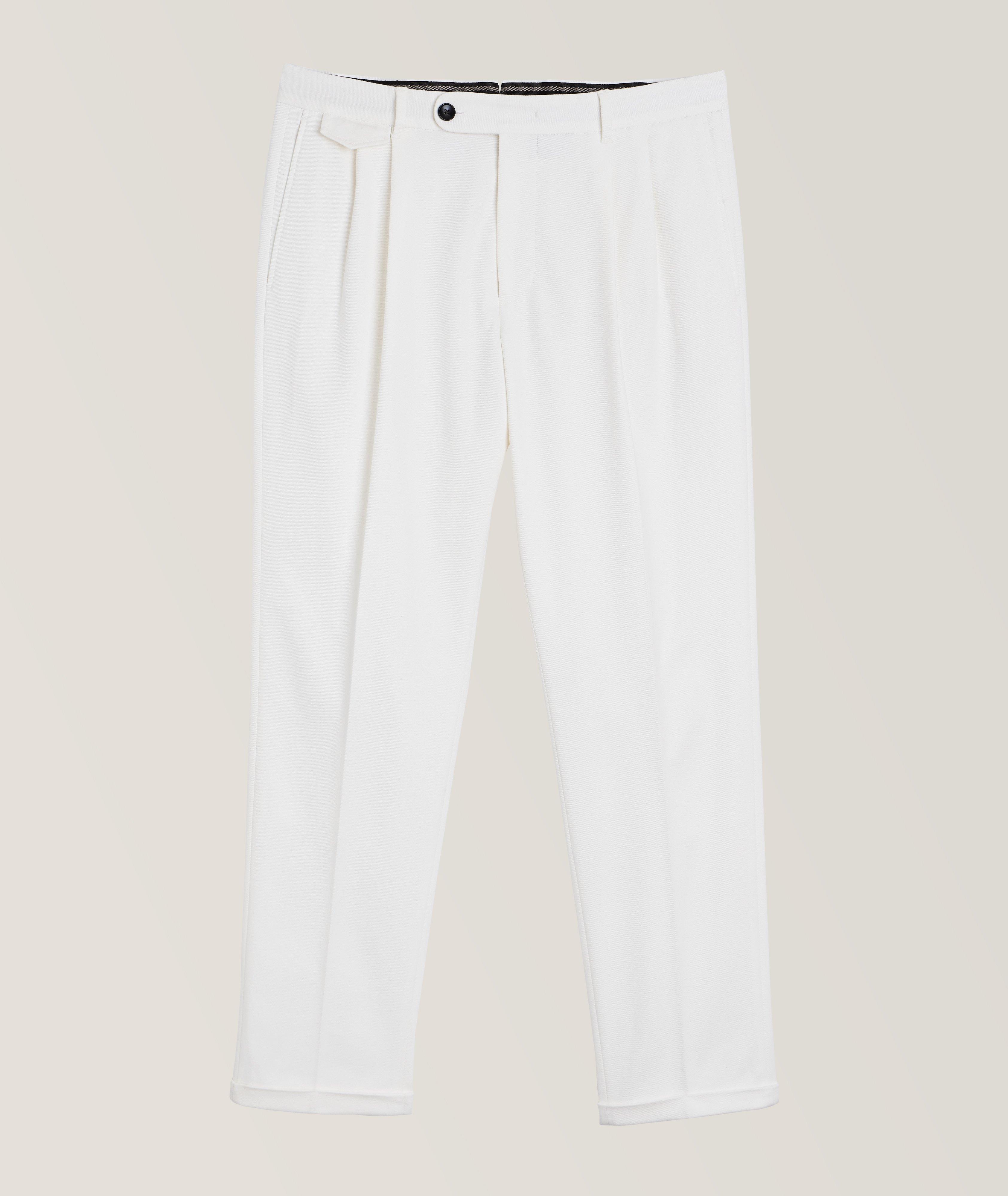 Cotton-Stretch Pleated Pants