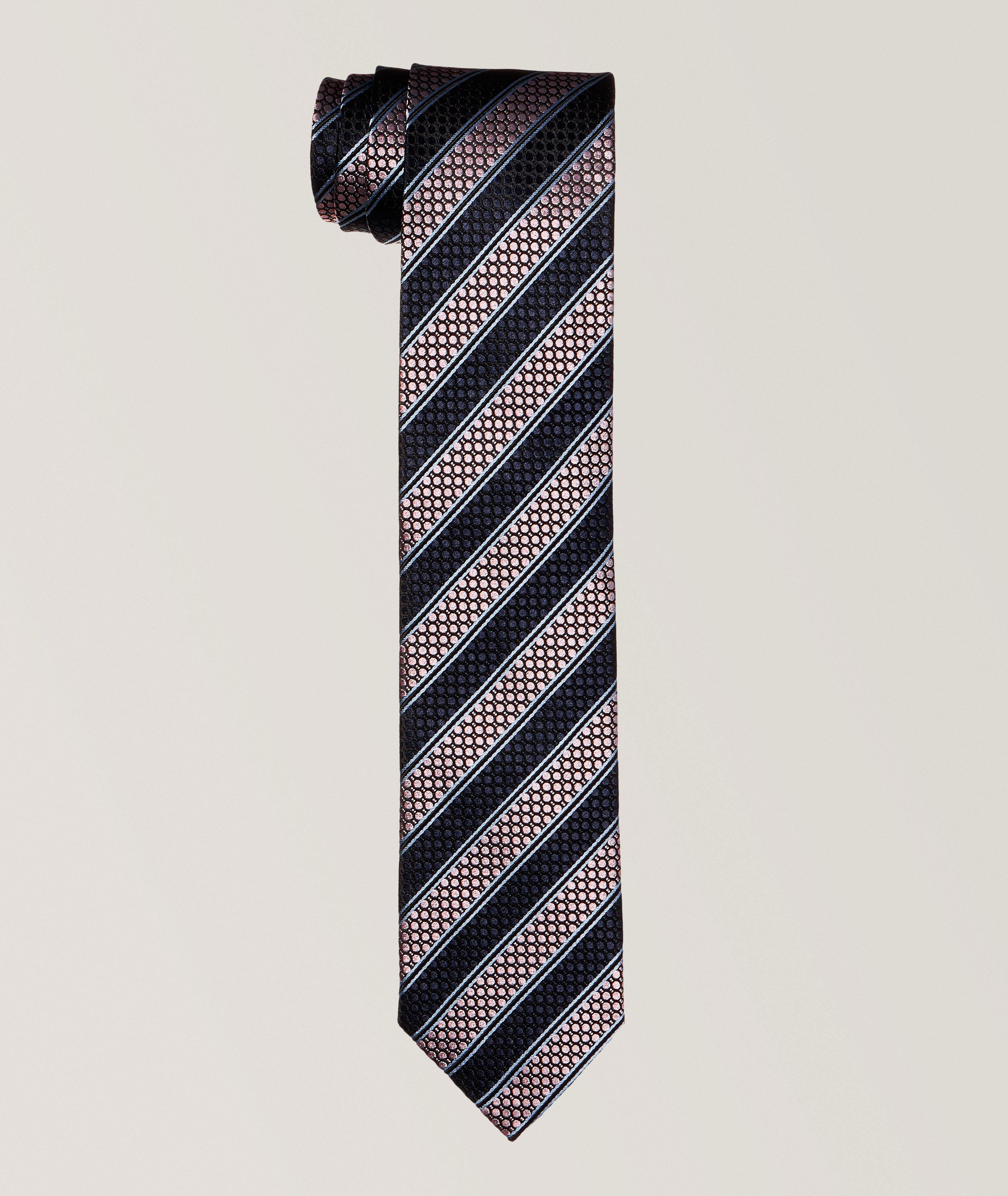 Striped & Geometric Pattern Silk-Cotton Tie