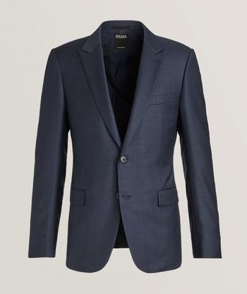 Canali Blue Wool Blazer with Houndstooth Motif - O'Connors