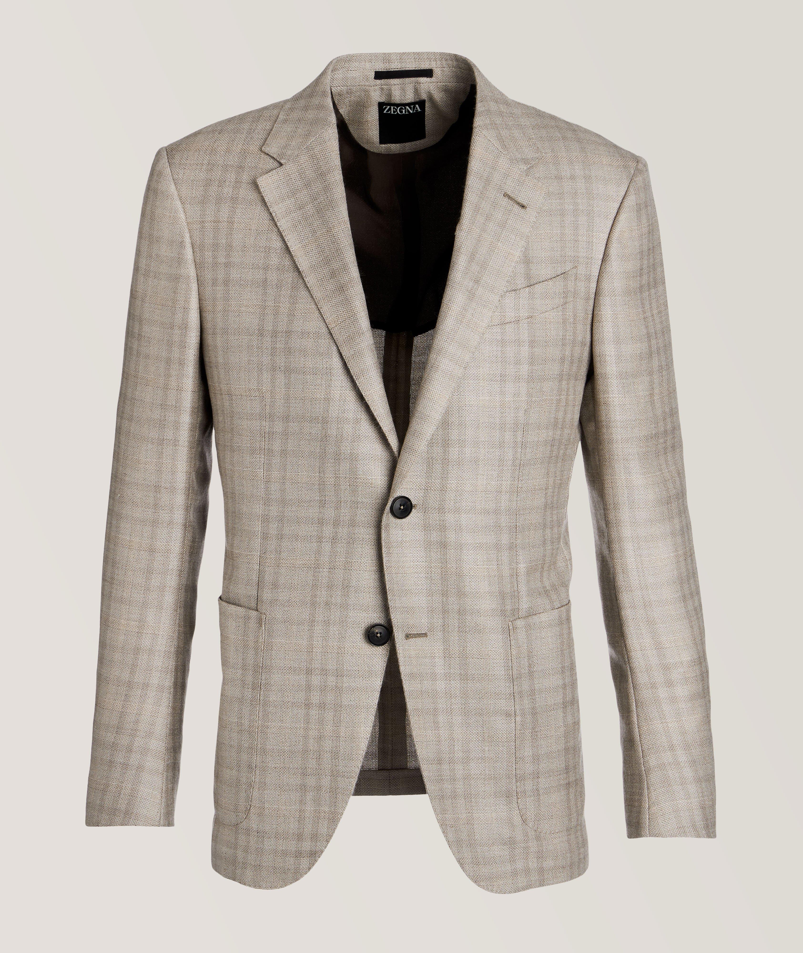 Natural Tonal Check Cashmere-Silk Sport Jacket