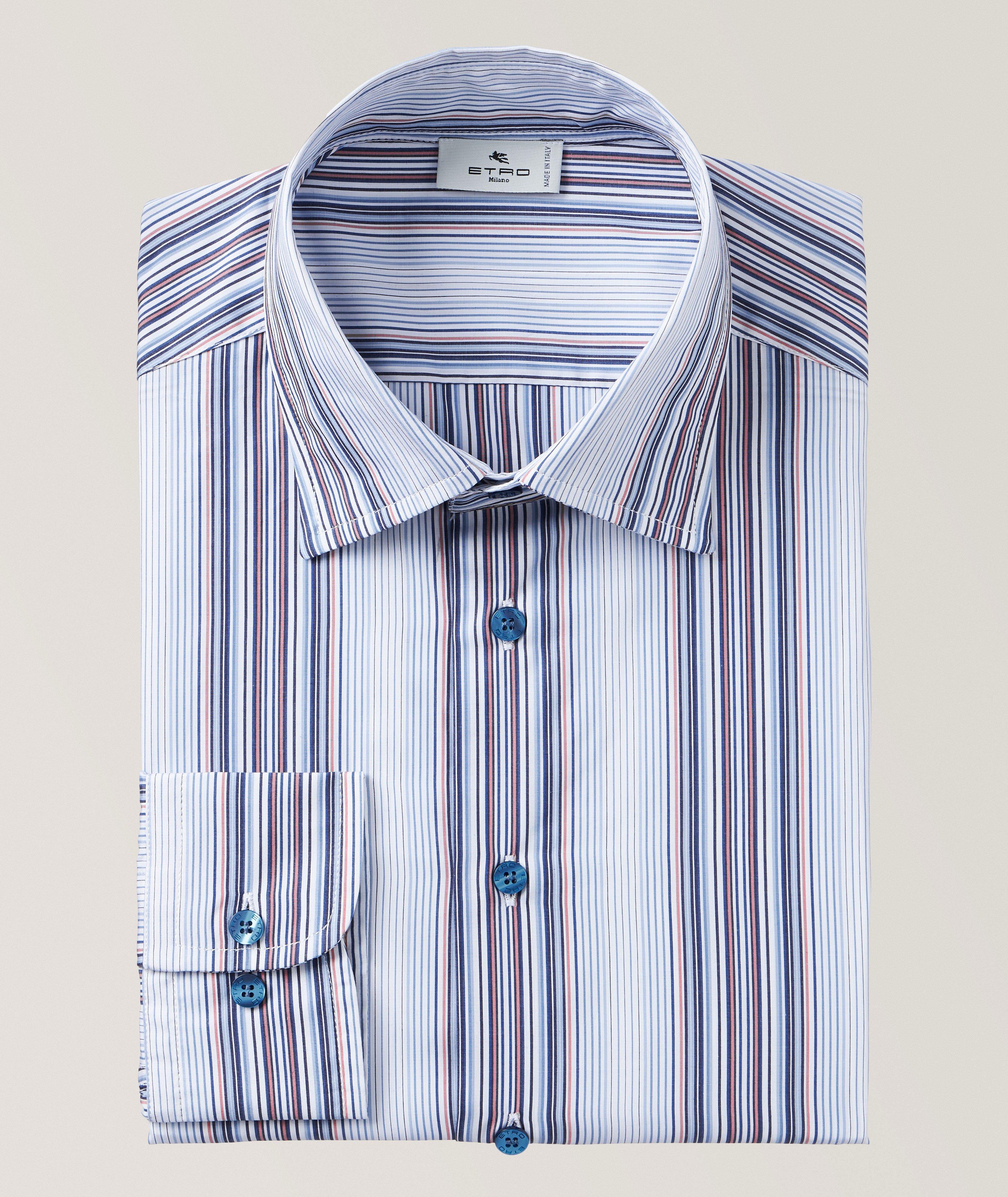 Etro Gradient Striped Cotton Sport Shirt In Blue , Men's Size 17