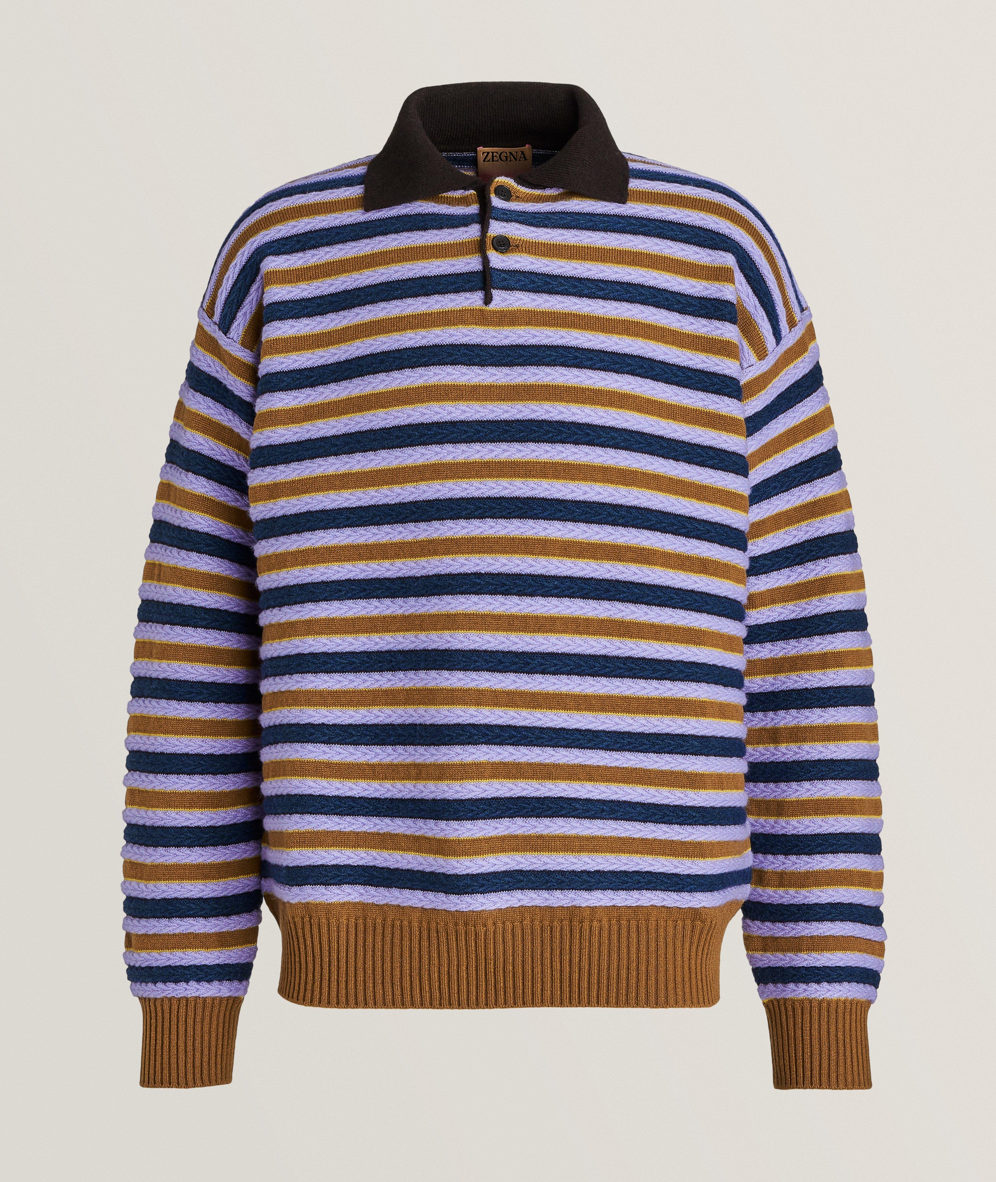 Zegna X The Elder Statesman Striped Wool-Cashmere Knitted Sweater In Brown , Men's Size Small