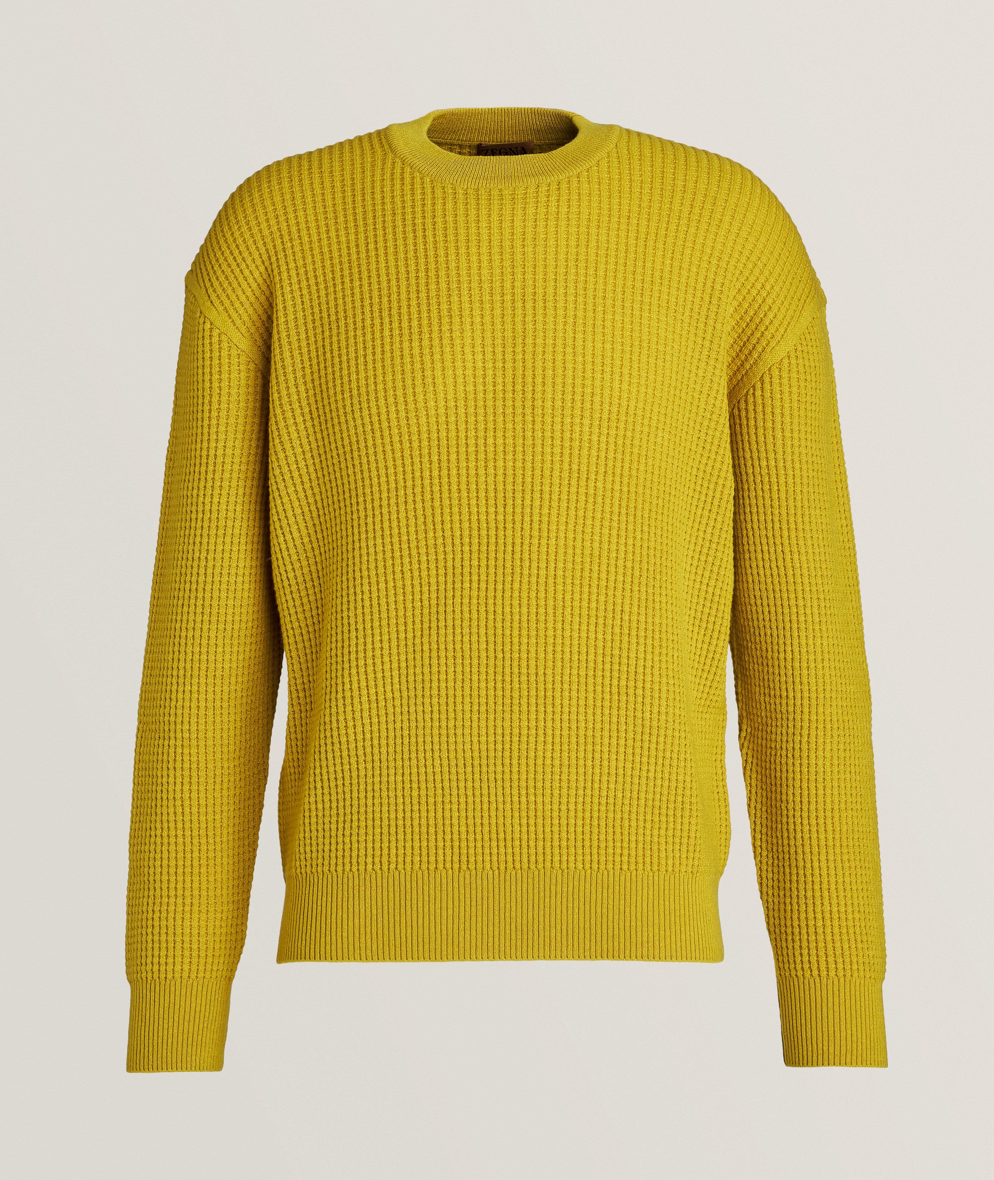 Zegna X The Elder Statesman Waffle-Knit Oasi Cashmere Sweater In Yellow , Men's Size XS