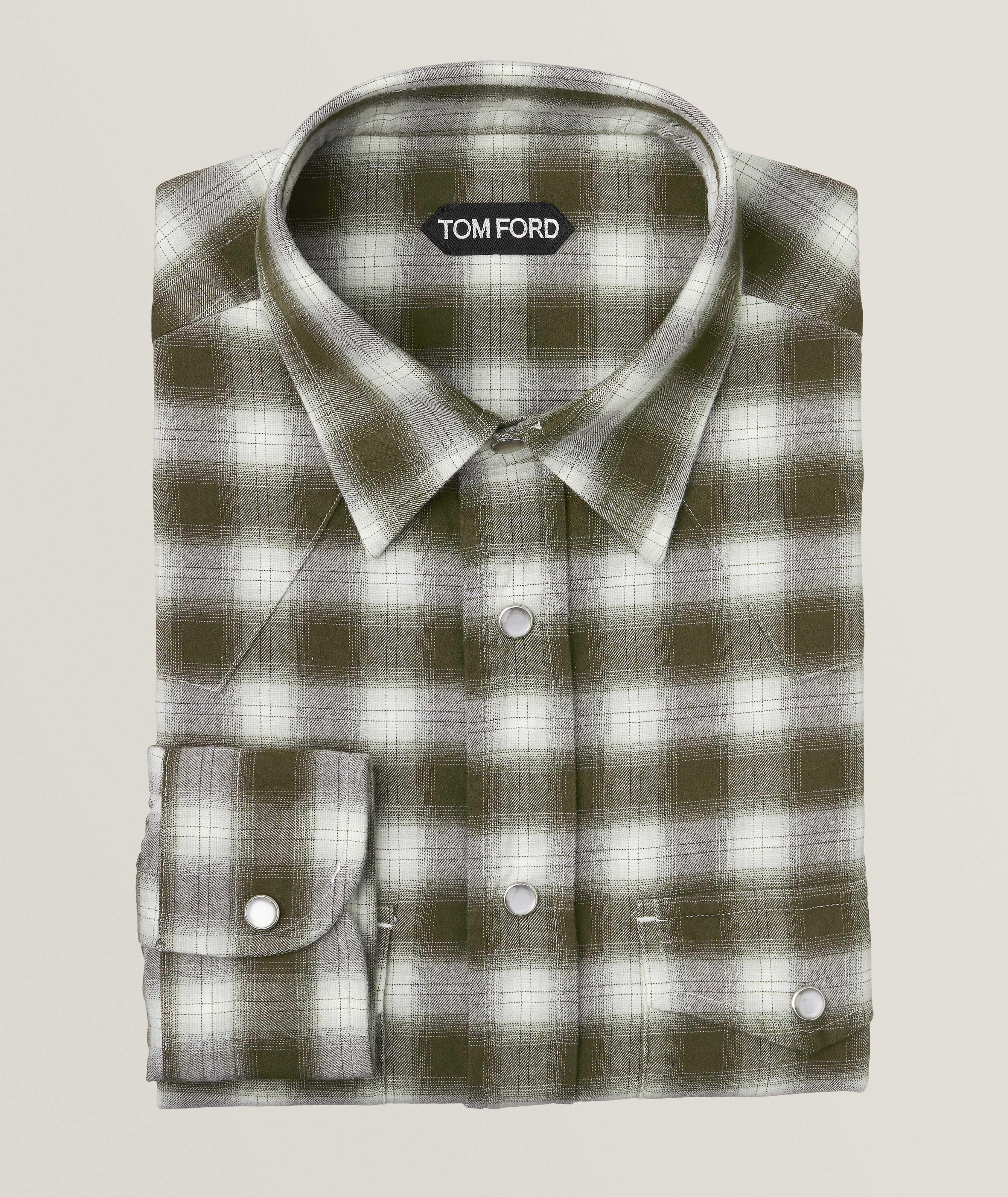 Slim-Fit Checkered Plaid Cotton Western Shirt