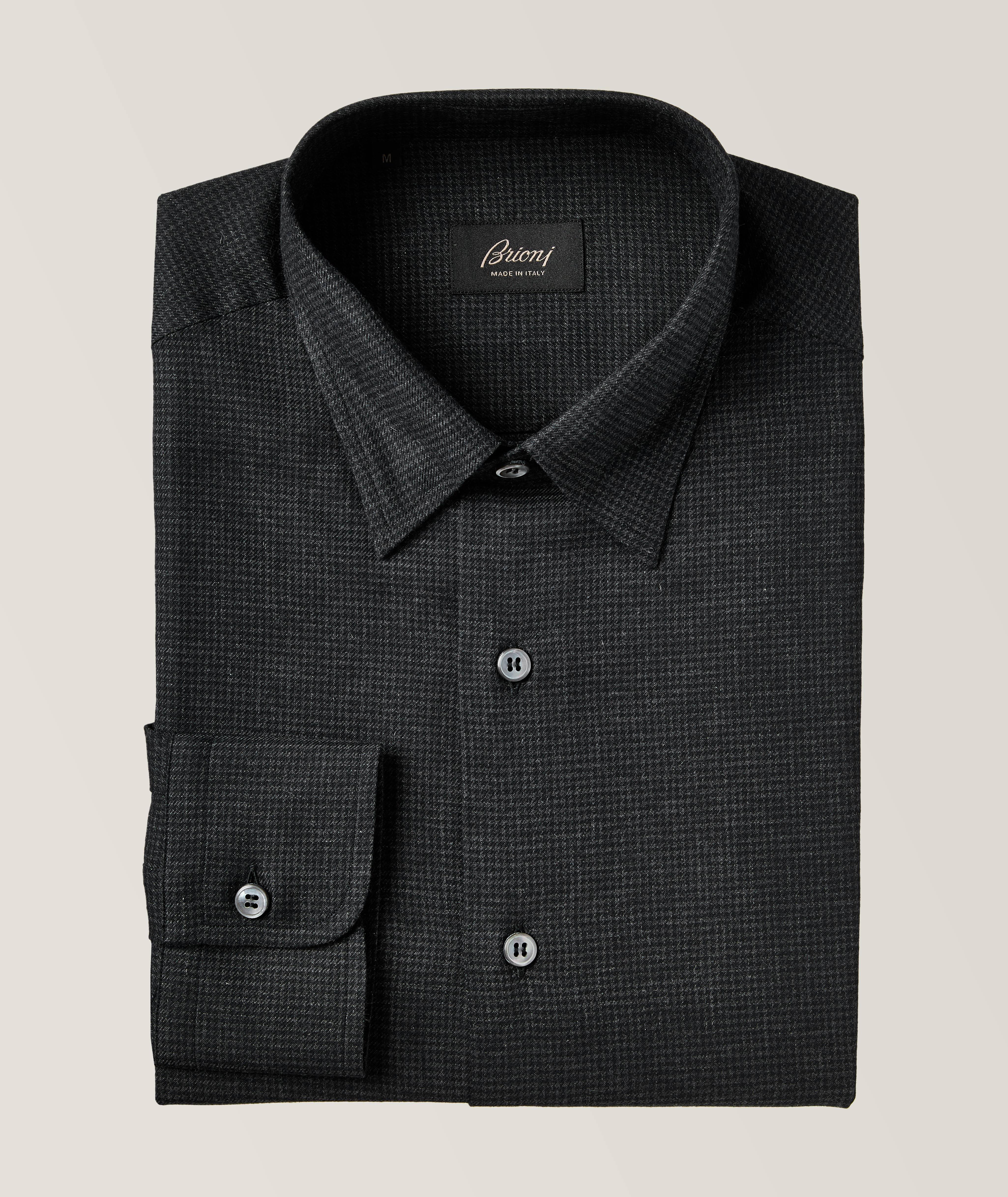 Brioni Chemise En Coton Et En Cachemire À Petit Pied-De-Poule En Noir , Taille Homme TTG