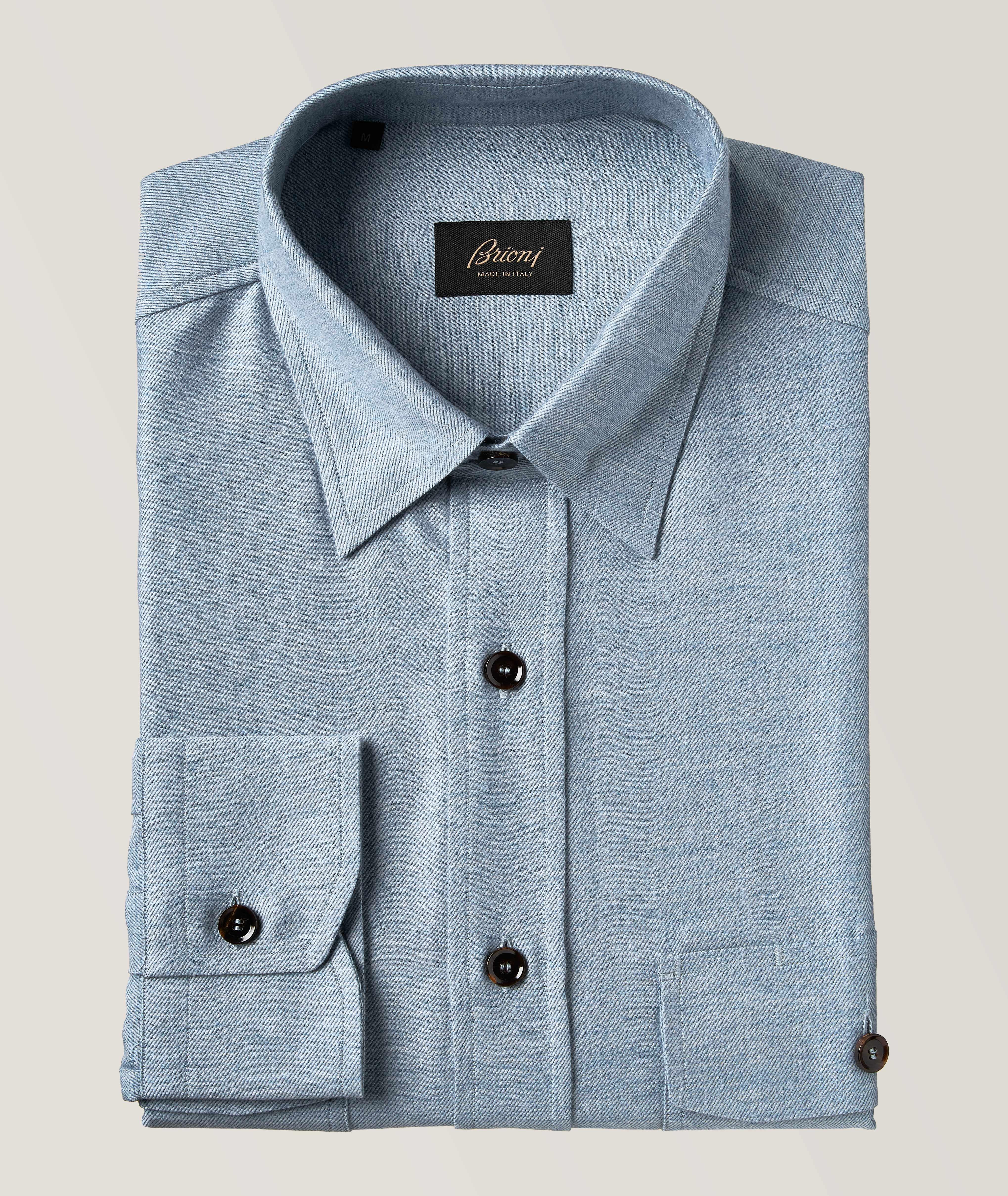 Brioni Chemise En Coton Et En Cachemire En Bleu , Taille Homme TTG