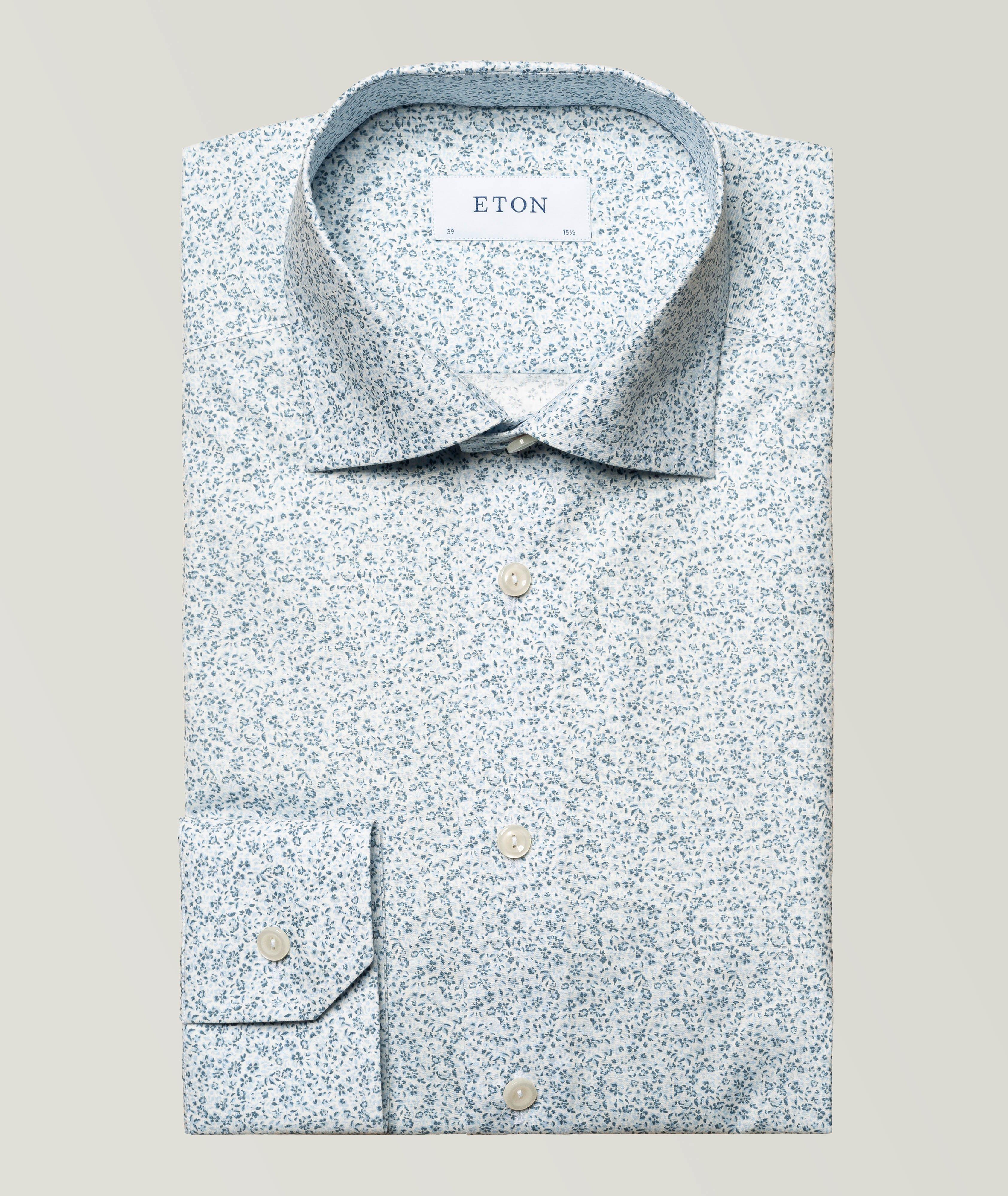 Eton Chemise Habillée En Popeline De Coton À Petit Motif Floral En Bleu , Taille Homme 15.5