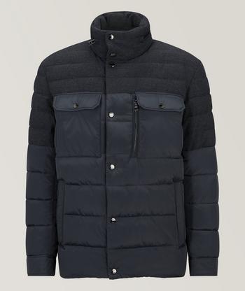 Brunello Cucinelli Mixed Media Removable Hood Quilted Down Jacket, Coats