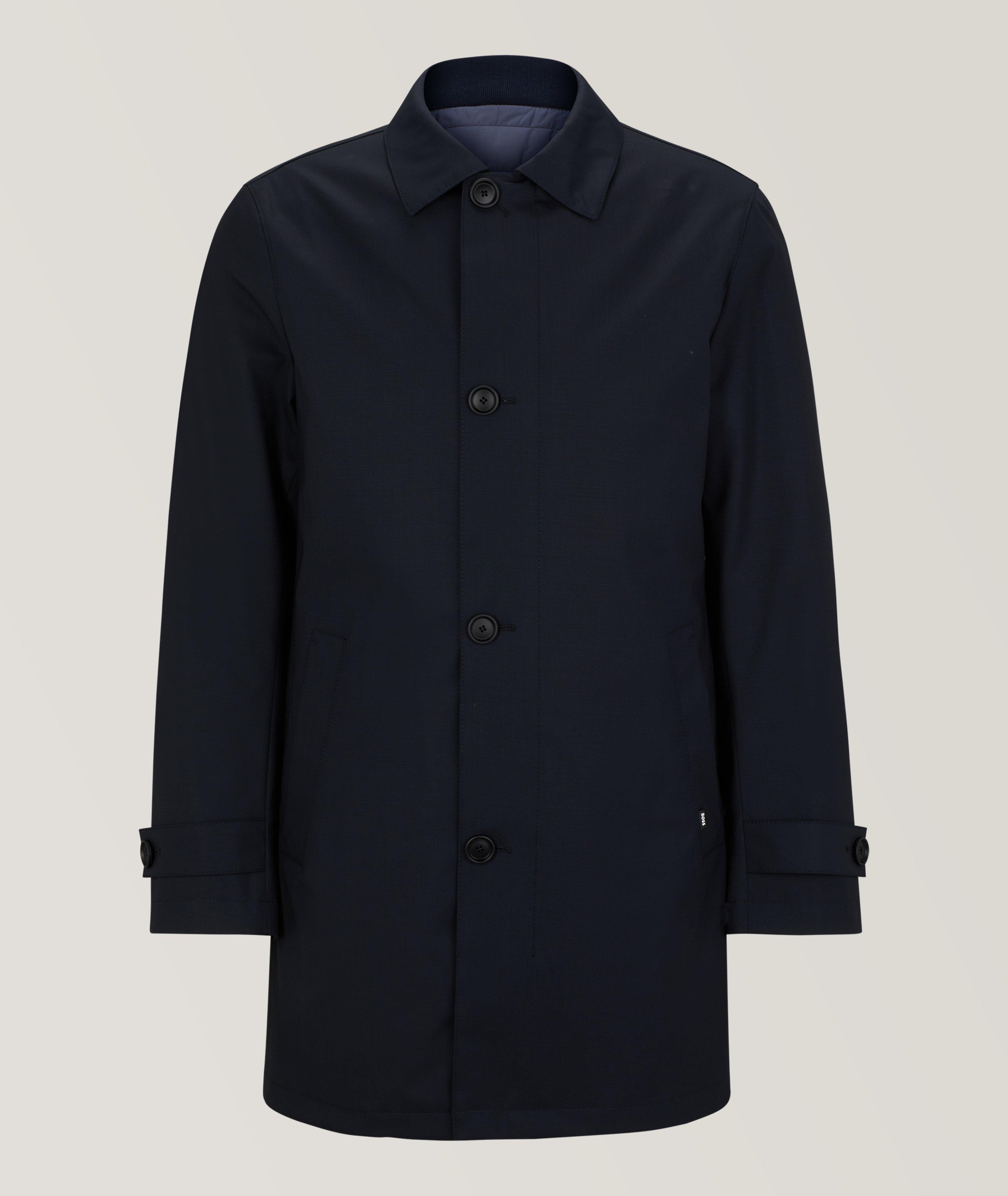 BOSS Manteau Résistant À L’Eau En Laine Extensible En Bleu , Taille Homme 34