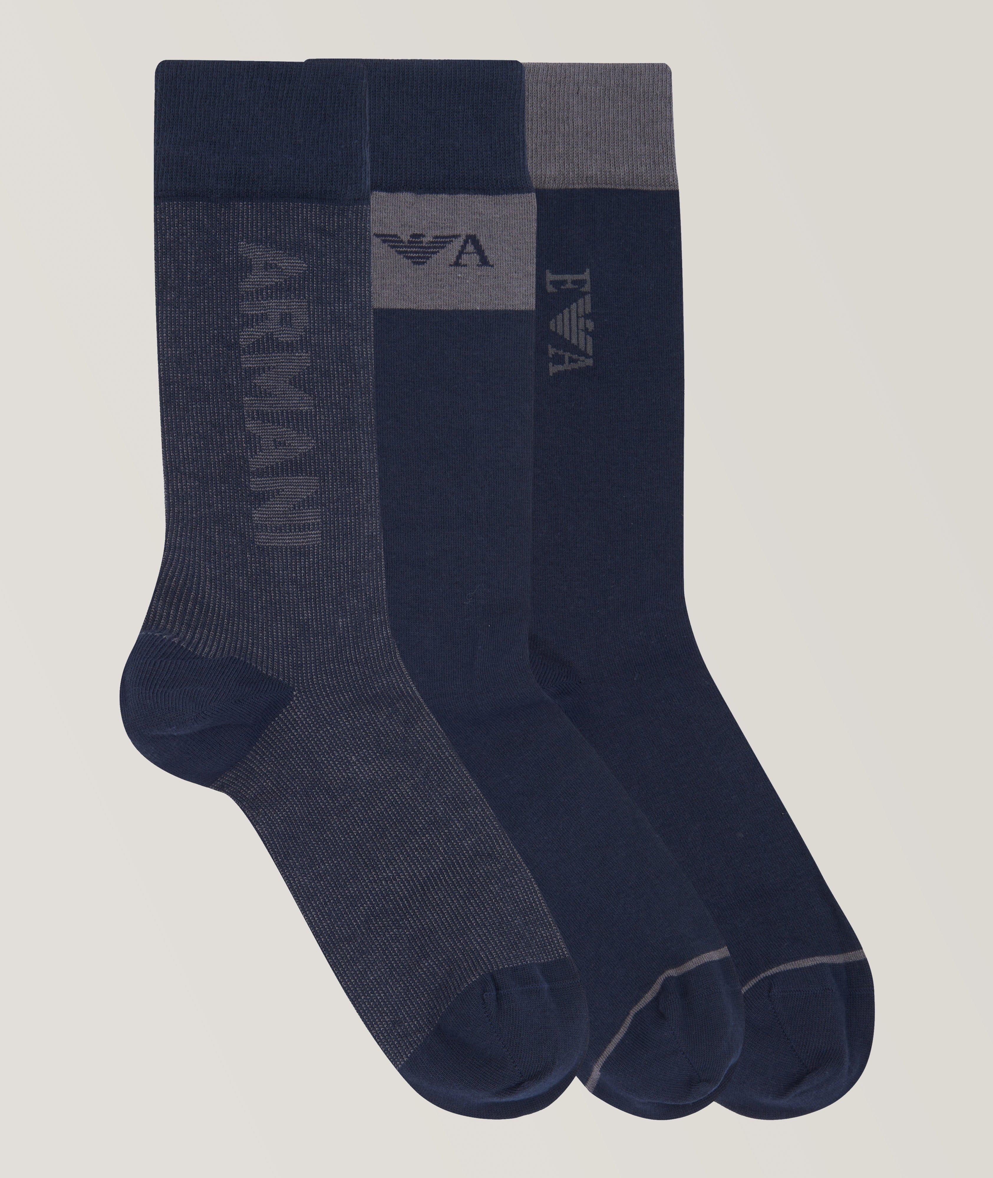 Three-Pack Jacquard Logo Cotton-Blend Socks