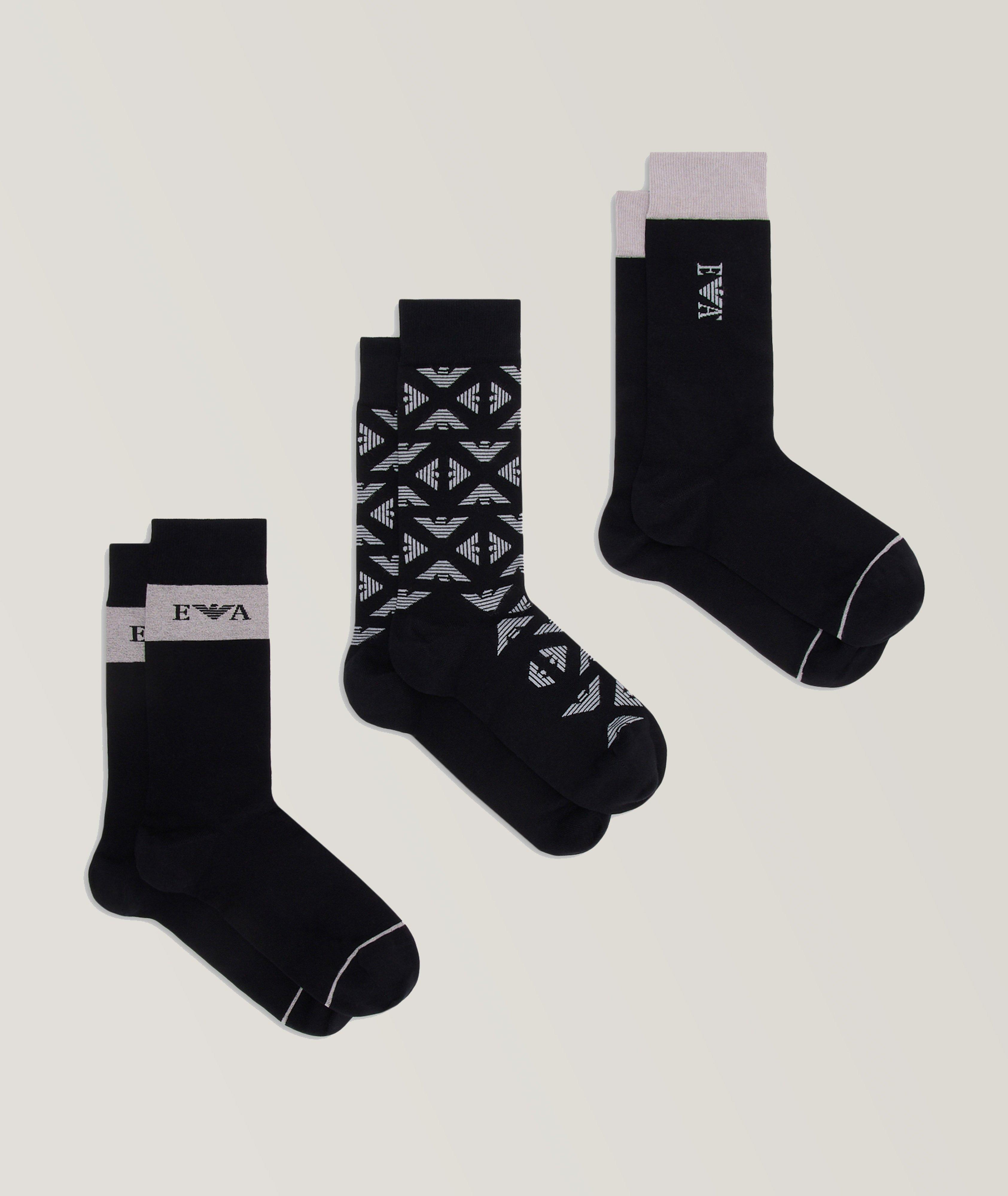 Three-Pack Monochrome Mid-Calf Socks