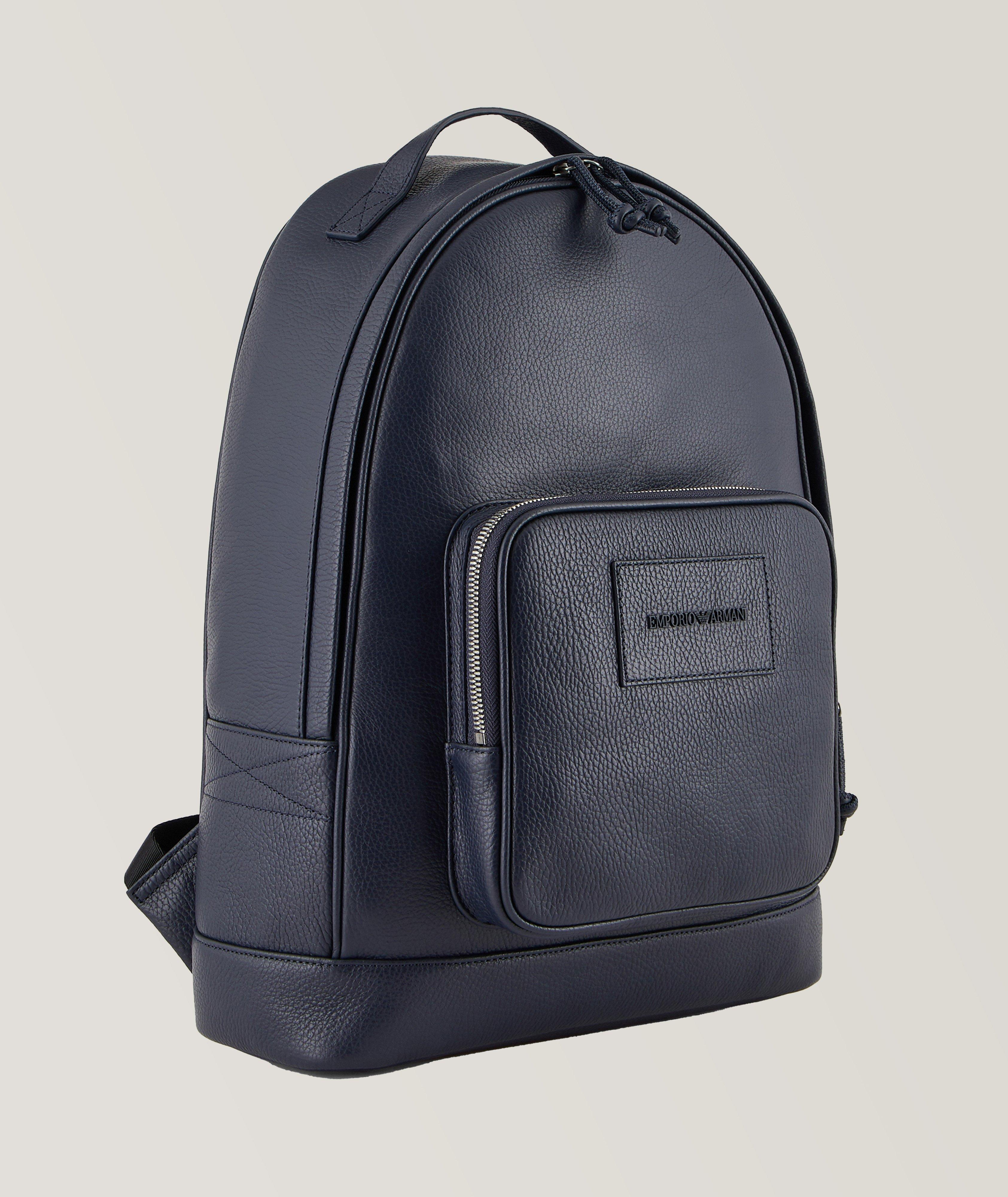 Emporio Armani Sac À Dos En Cuir Texturé En Bleu