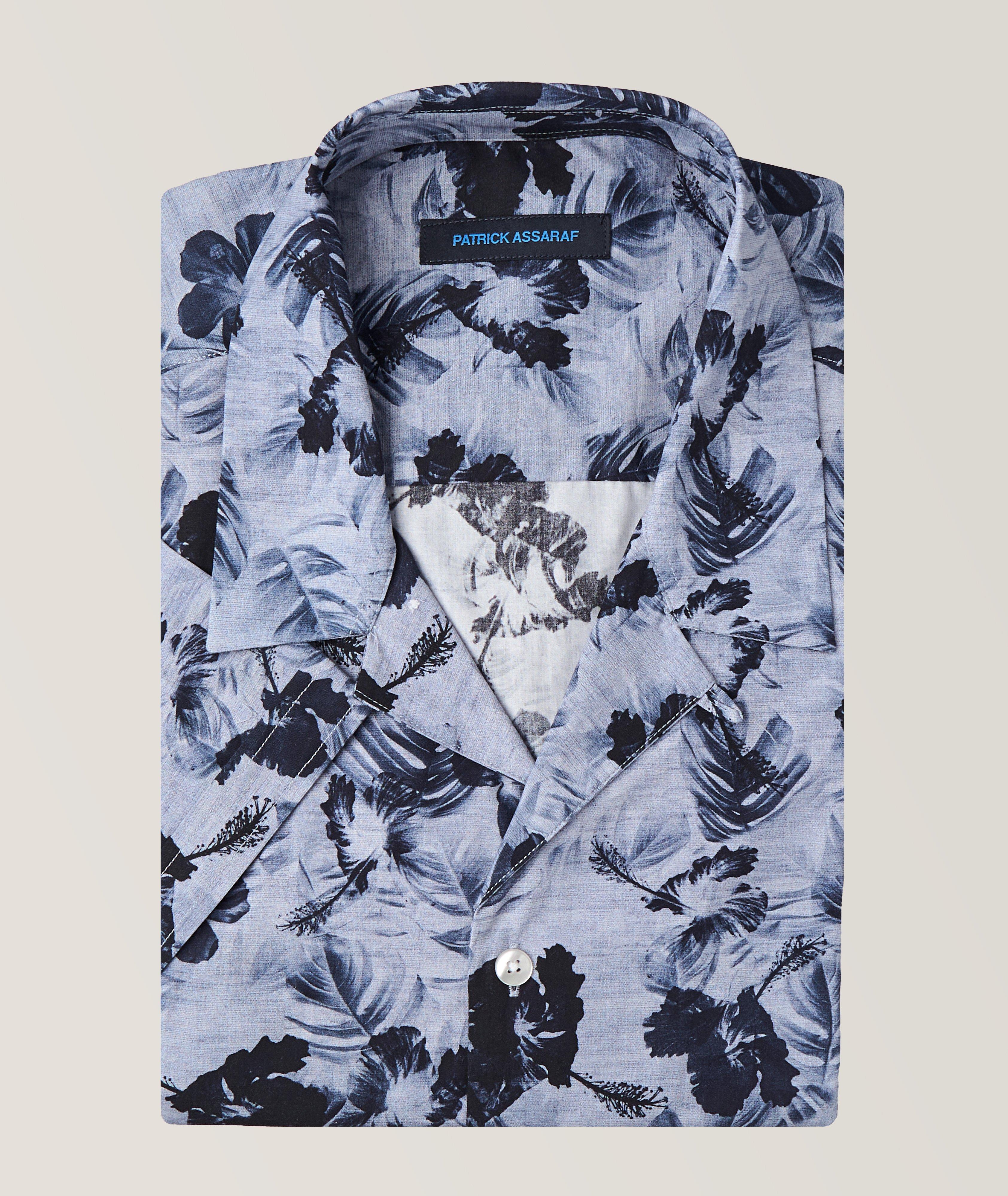 Patrick Assaraf Chemise À Col Cubain Et À Motif Floral En Bleu , Taille Homme Petit