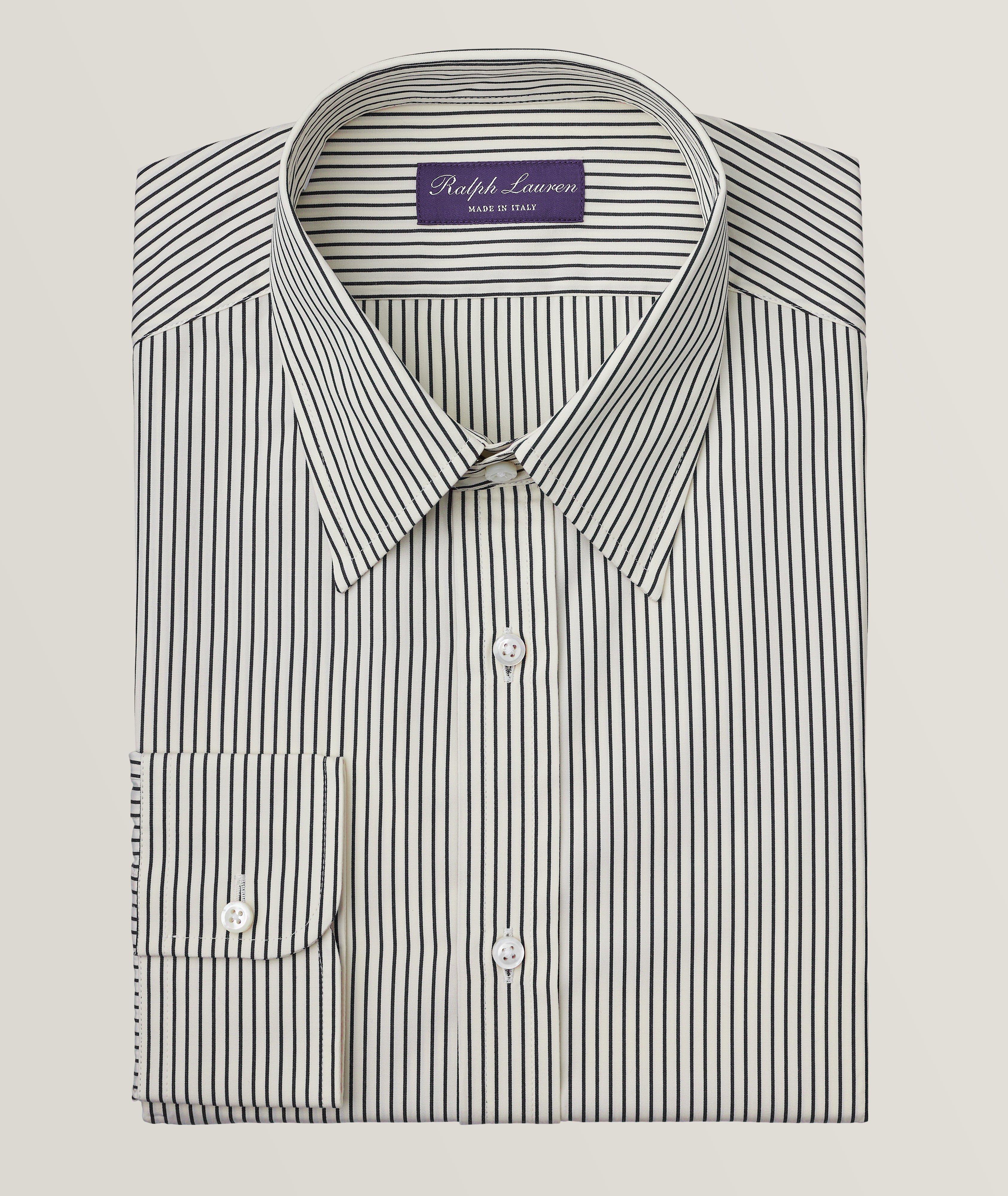 Ralph Lauren Purple Label Harrison Pencil Stripe Dress Shirt In Beige , Men's Size 16.5 Cotton