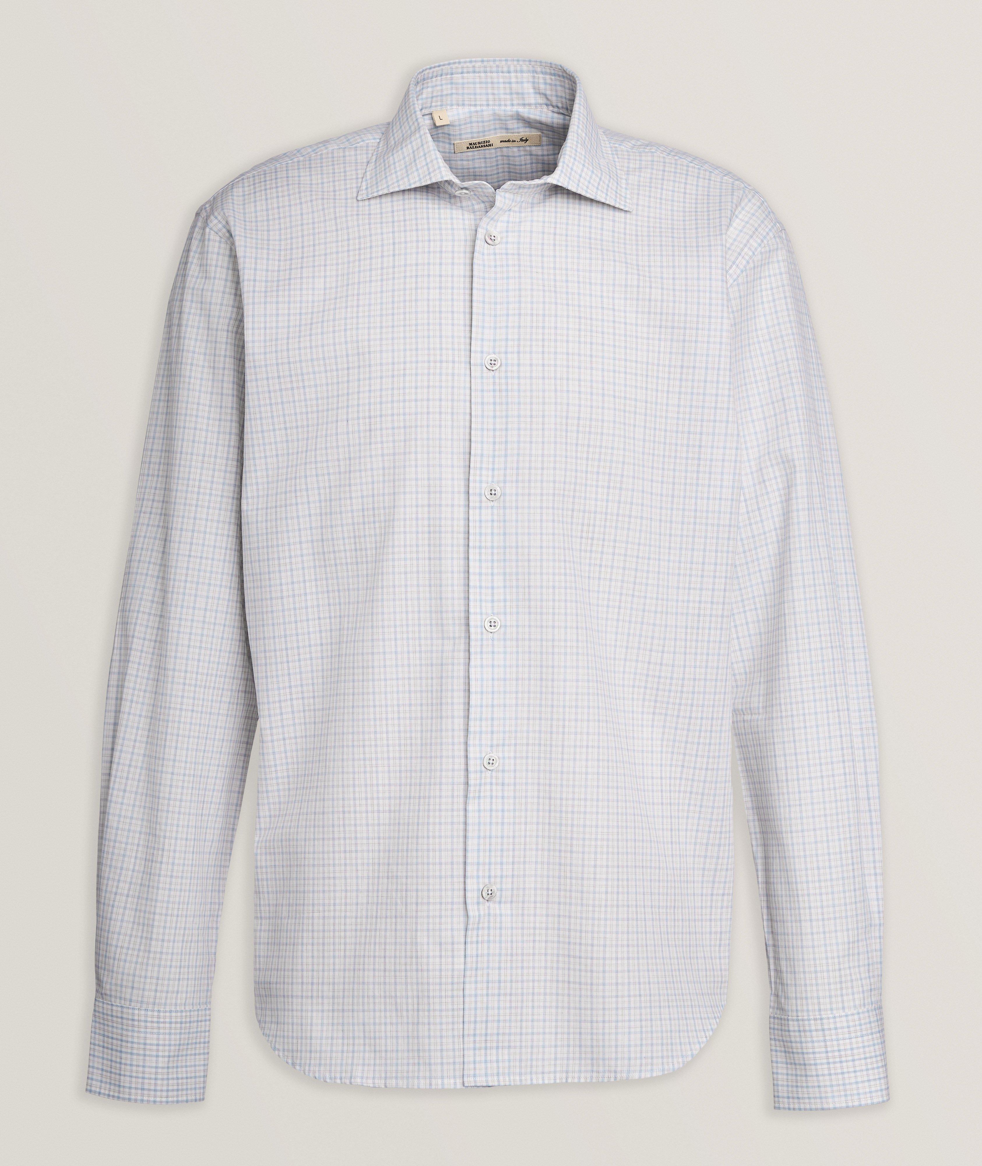 Maurizio Baldassari Brera Checkered Cotton Sport Shirt In Blue , Men's Size Medium