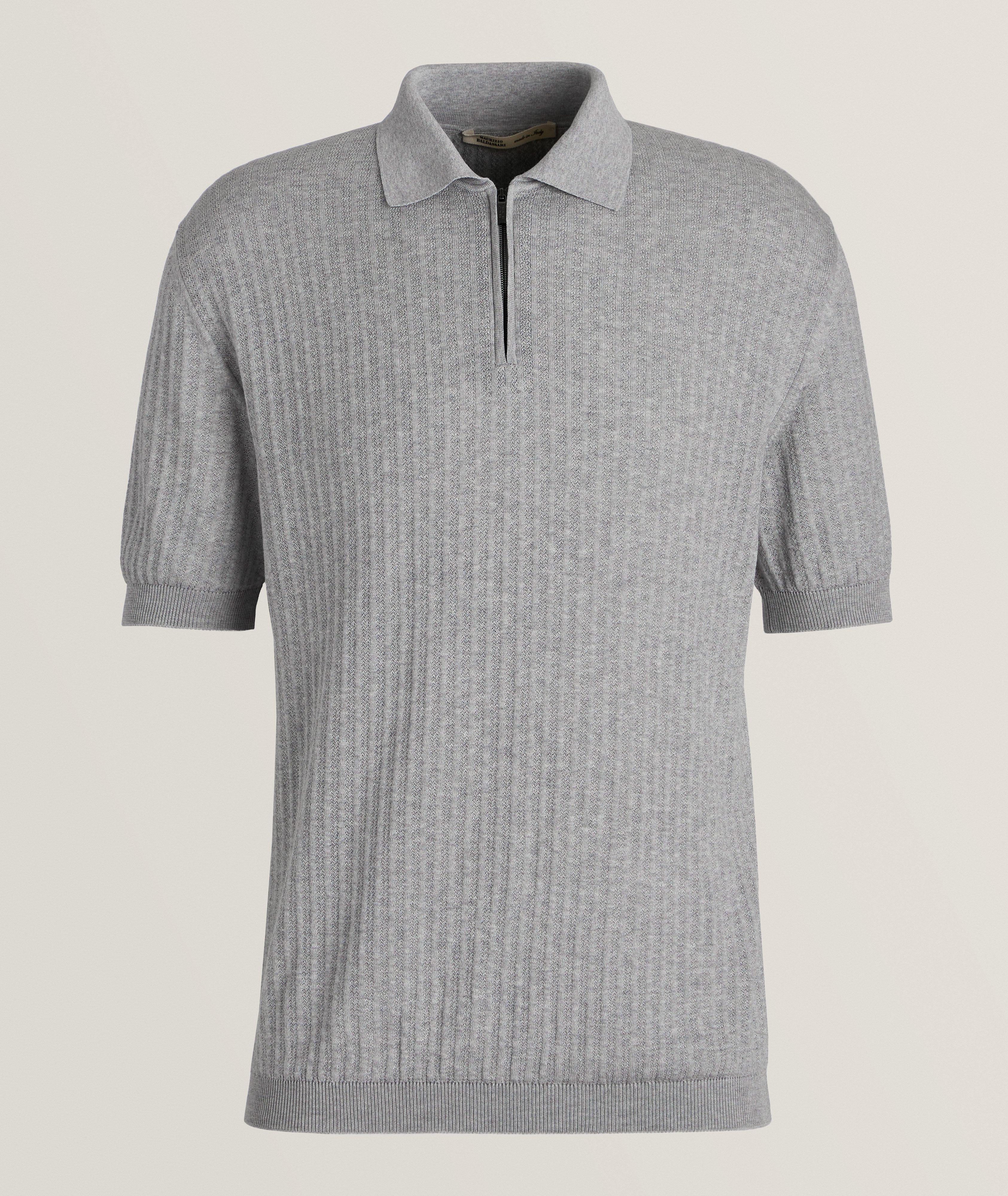 Maurizio Baldassari Brera Silk-Cotton Soft Stitch Knit Polo In Grey , Men's Size XL